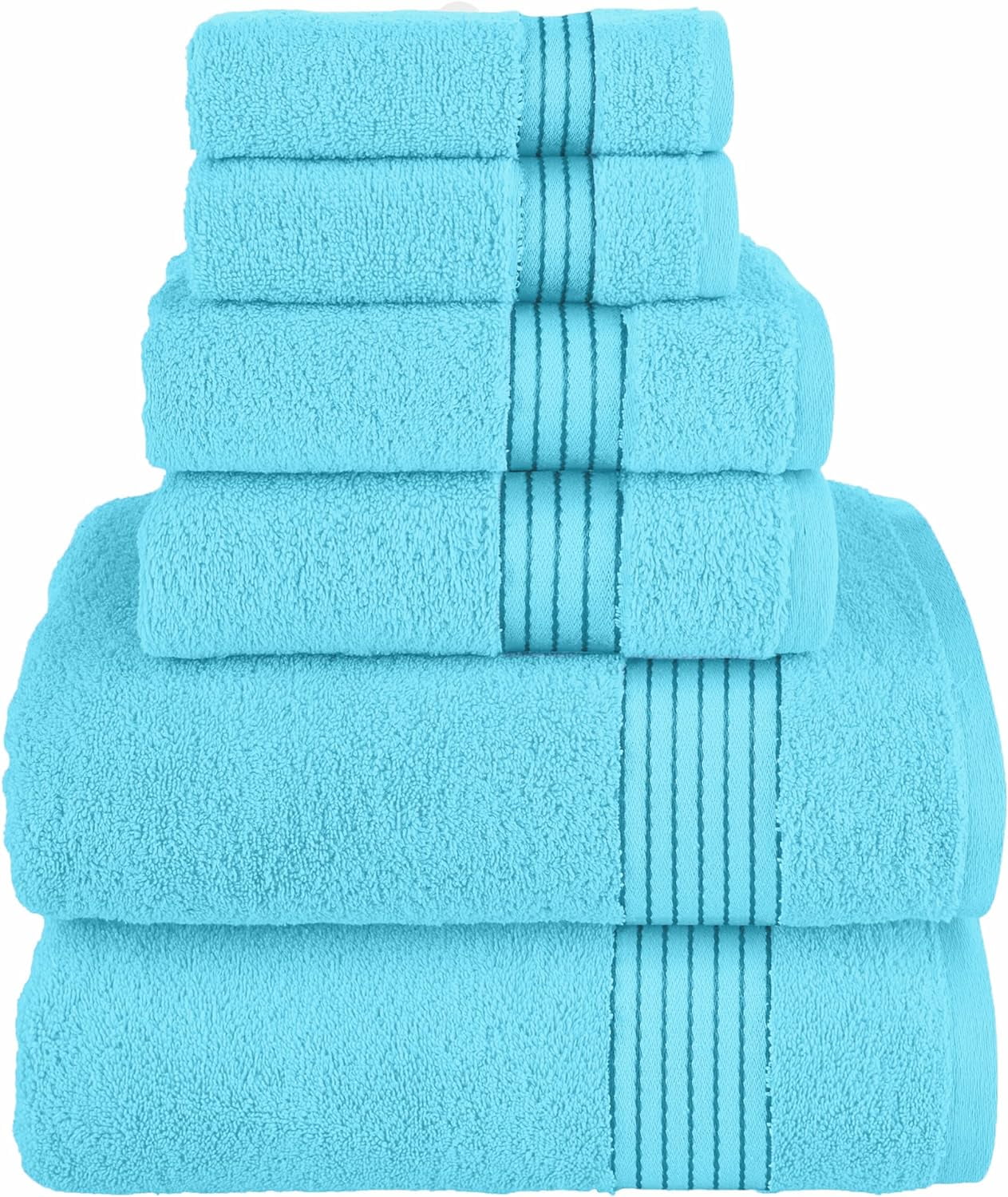Elegant Comfort Cotton 6-Piece Towel Set, Includes 2 Washcloths, 2 Hand Towels and 2 Bath Towels, 100% Turkish Cotton - Highly Absorbent and Super Soft Towels for Bathroom, Aqua