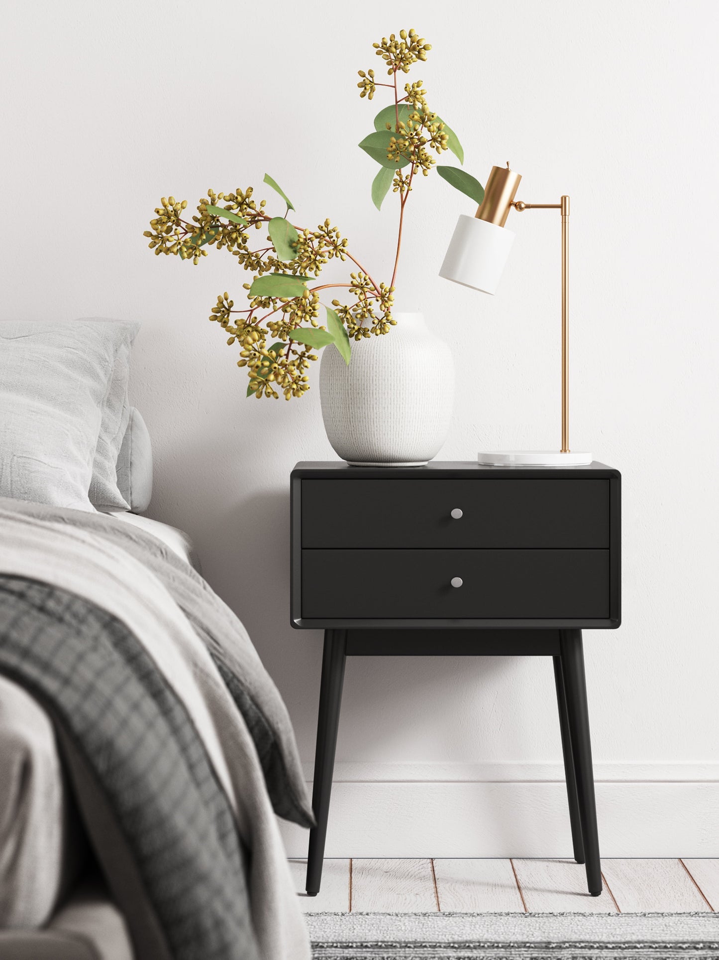 Elle Decor Stephanie Modern Square Accent Table with 2 Drawers, Black