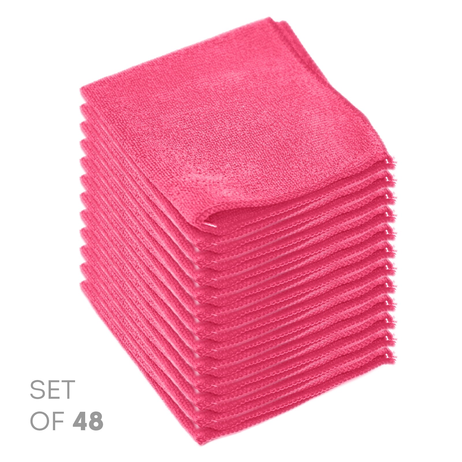 Etienne Alair Super Soft Microfiber Cleaning Cloth - Set of 48 Pink Washcloths - 12 x 12 Inches