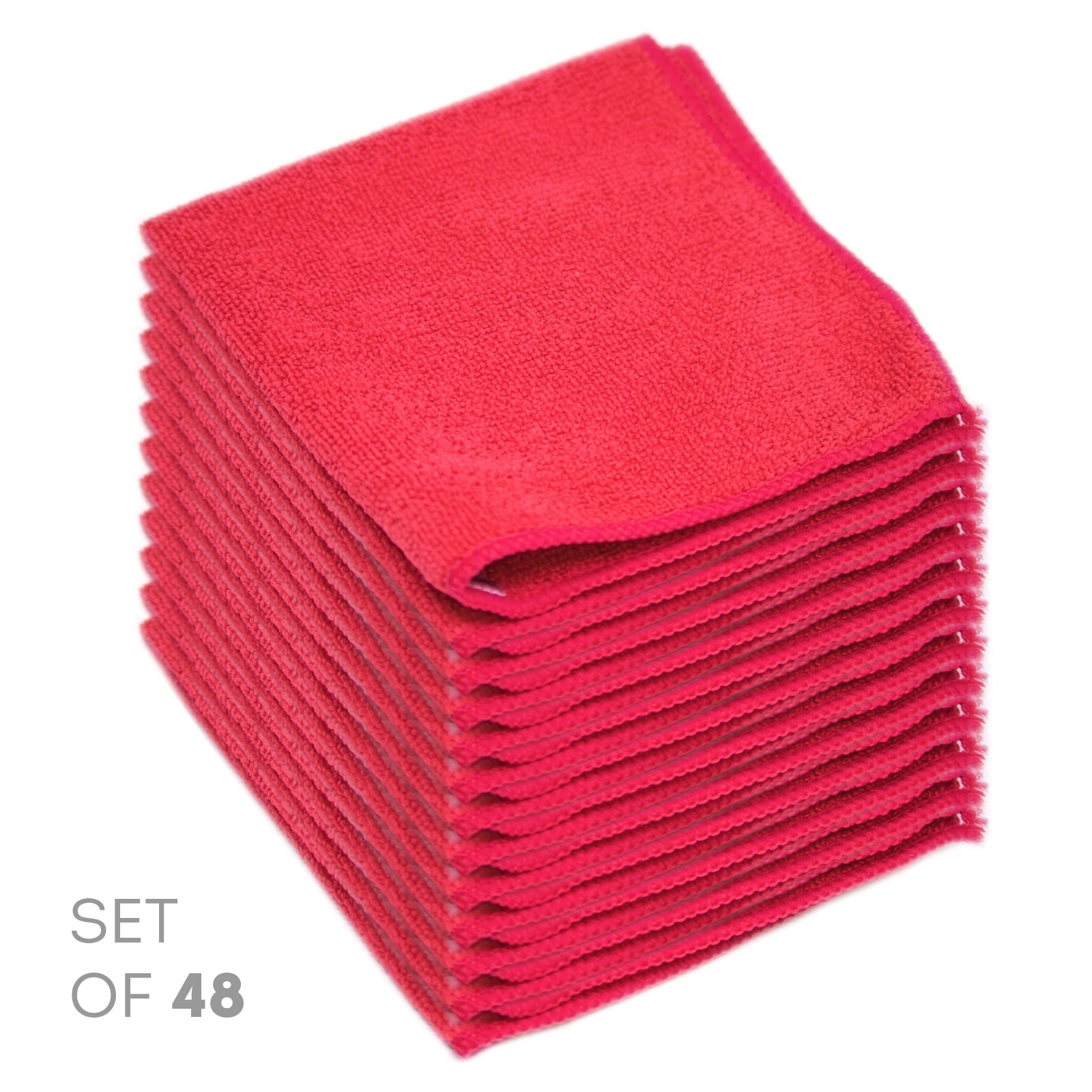Etienne Alair Super Soft Microfiber Cleaning Cloth - Set of 48 Red Washcloths - 12 x 12 Inches