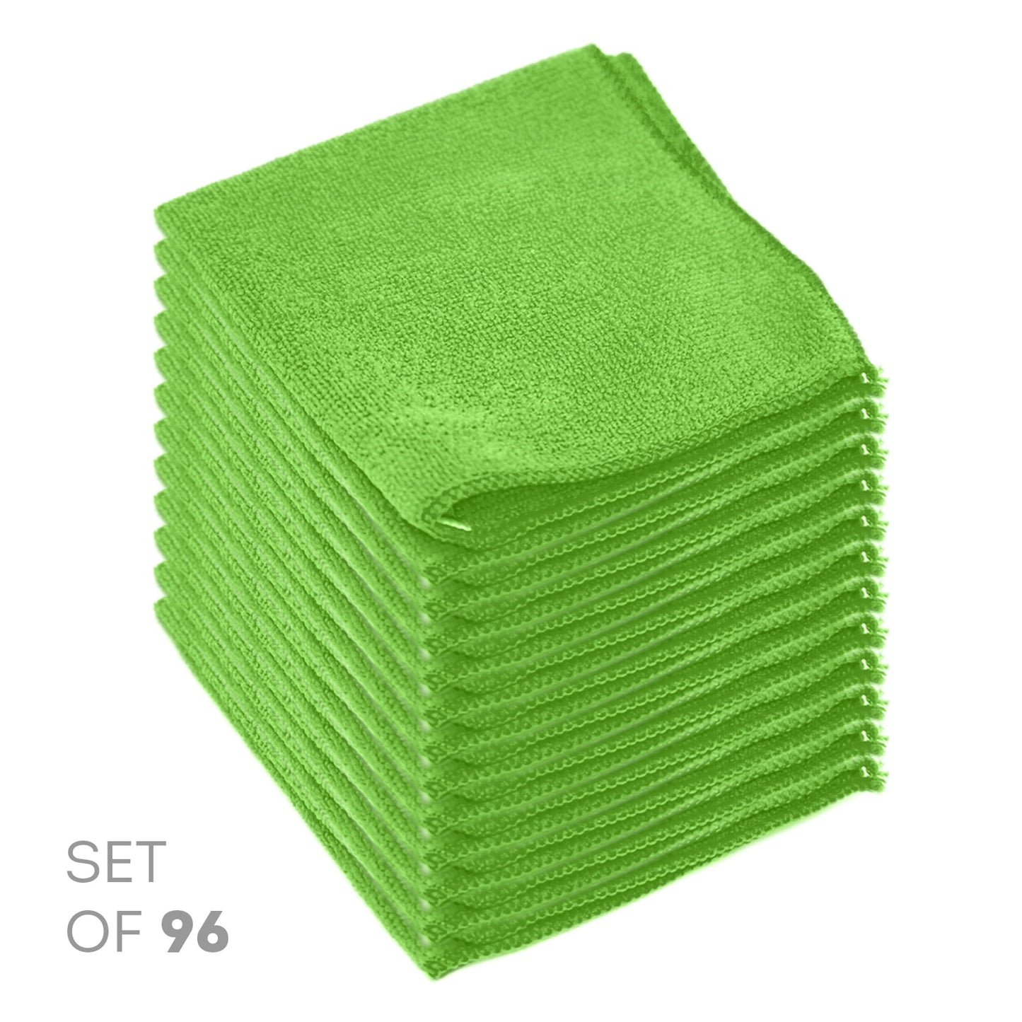 Etienne Alair Super Soft Microfiber Cleaning Cloth - Set of 96 Green Washcloths - 12 x 12 Inches