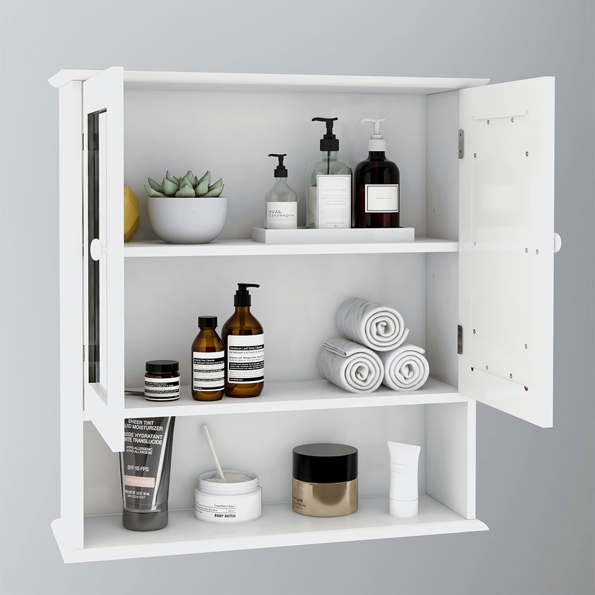 Euroco Bathroom Wall Cabinet with Doule Mirror Doors and Shelvs