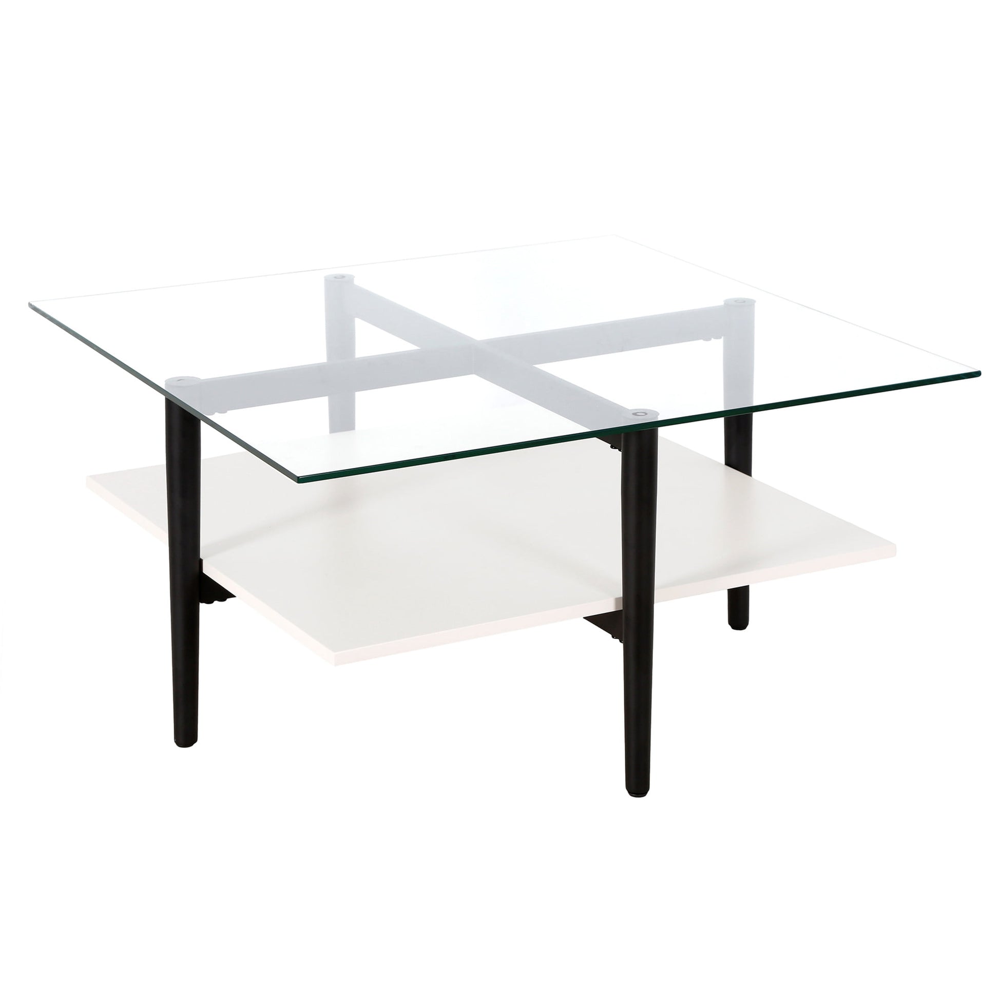 Evelyn&Zoe Otto 32" Wide Square Coffee table with White Lacquer, Blackened Bronze