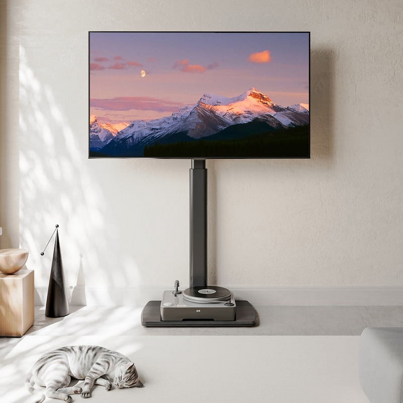 FITUEYES Modern Black Swivel Floor TV Stand for TVs up to 65 inch Metal Base with Power Strip Mount