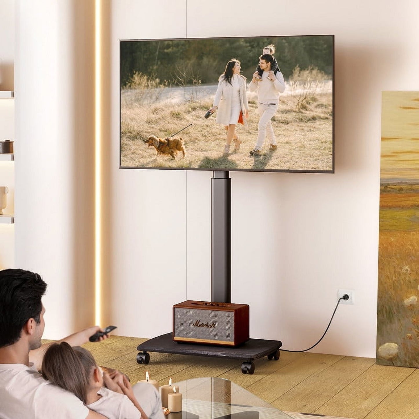 FITUEYES Rolling TV Floor Stand for 32 - 70 Inch TVs, with power strip and Upgraded 360Â° rotating wheels,Black
