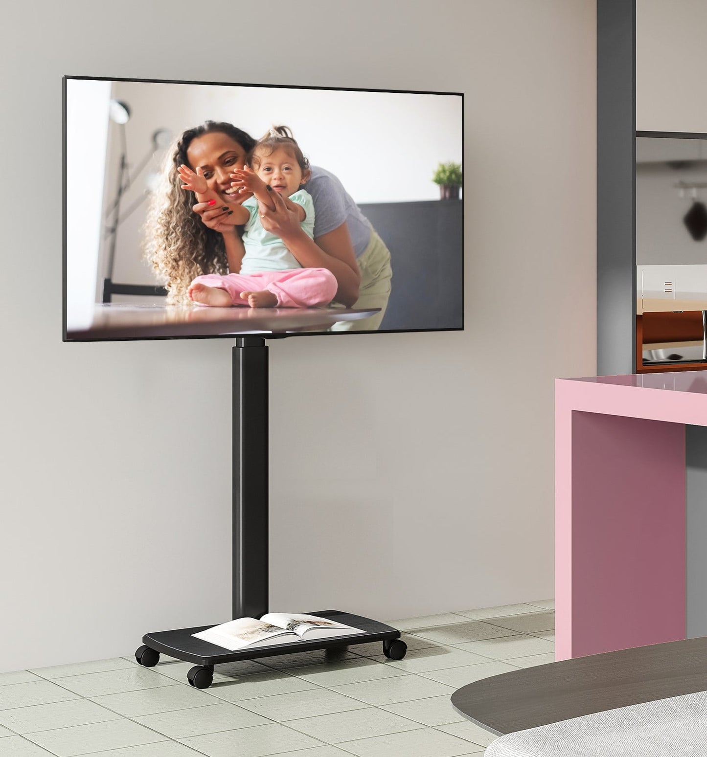 FITUEYES Universal Floor TV Stand Cart with Wheels, Swivel Mobile TV Cart for 32-65 Inch LCD LED Flat Curved Screen TVs, Height Adjustable, Cable Management, VESA 600x400mm, Black