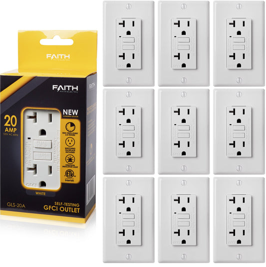 Faith 20A GFCI Outlets, Slim, GFI Receptacles with Wall Plate, White, 10 Pack