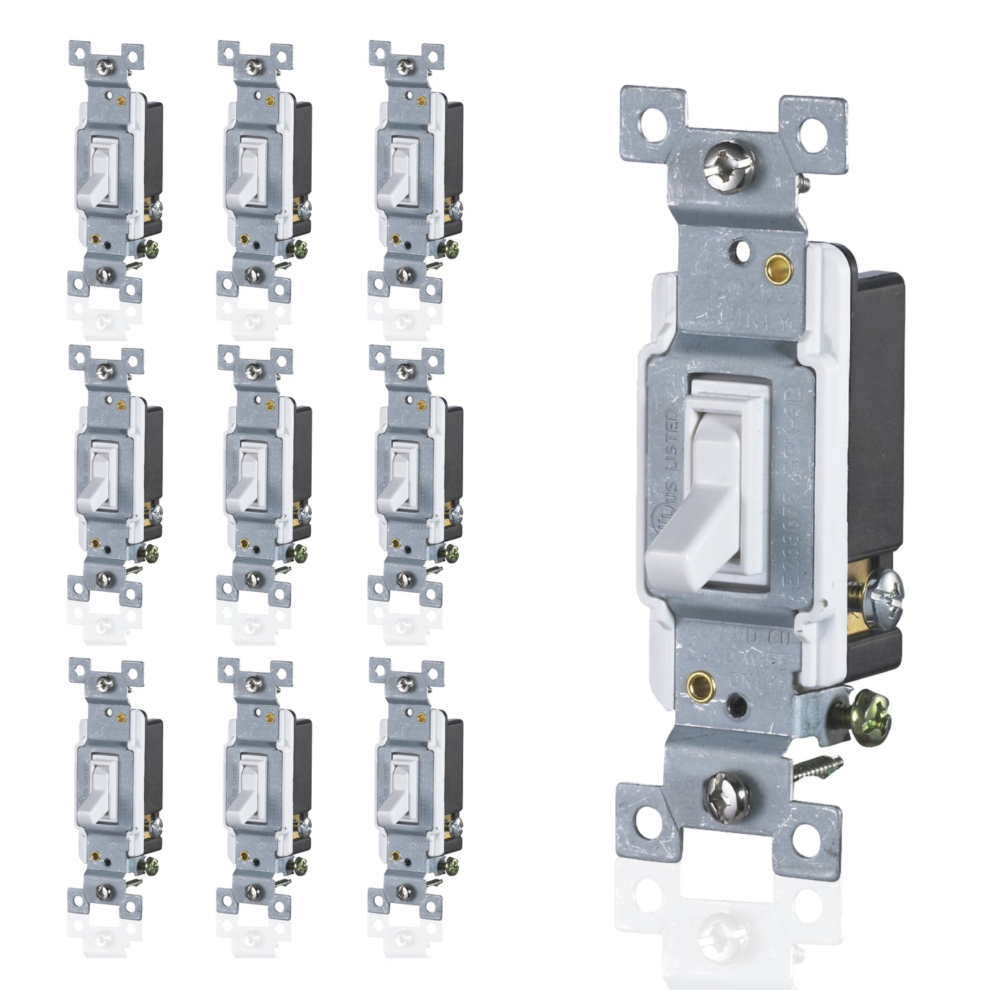 Faith 3 Way Toggle Switch White Residential Grade Standard Wall Electrical Switch, 15 Amp, Grounding Screw, 120V/277V, 10 Pack