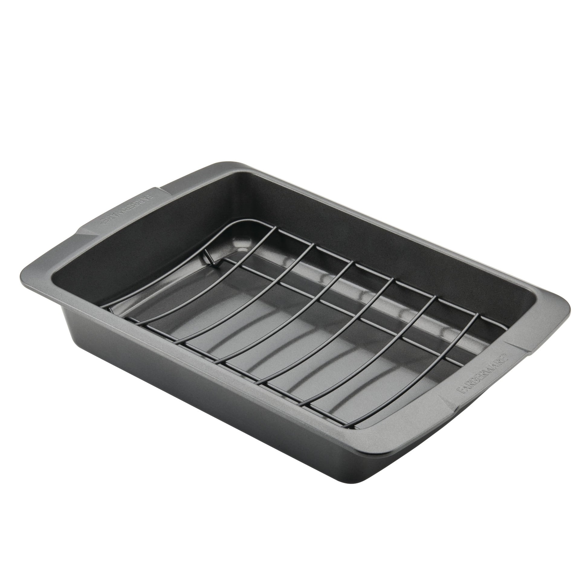 Farberware Bakeware 14.75 x 10.75 Inch Nonstick Roaster with U-Rack, Dishwasher Safe and Oven Safe to 450Â°F, Gray