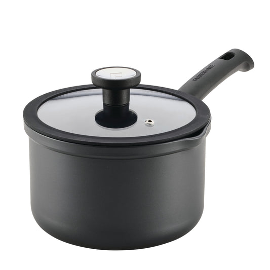 Farberware TrueCook Nonstick 3qt Straining Saucepan with Lid, Dishwasher Safe, Black