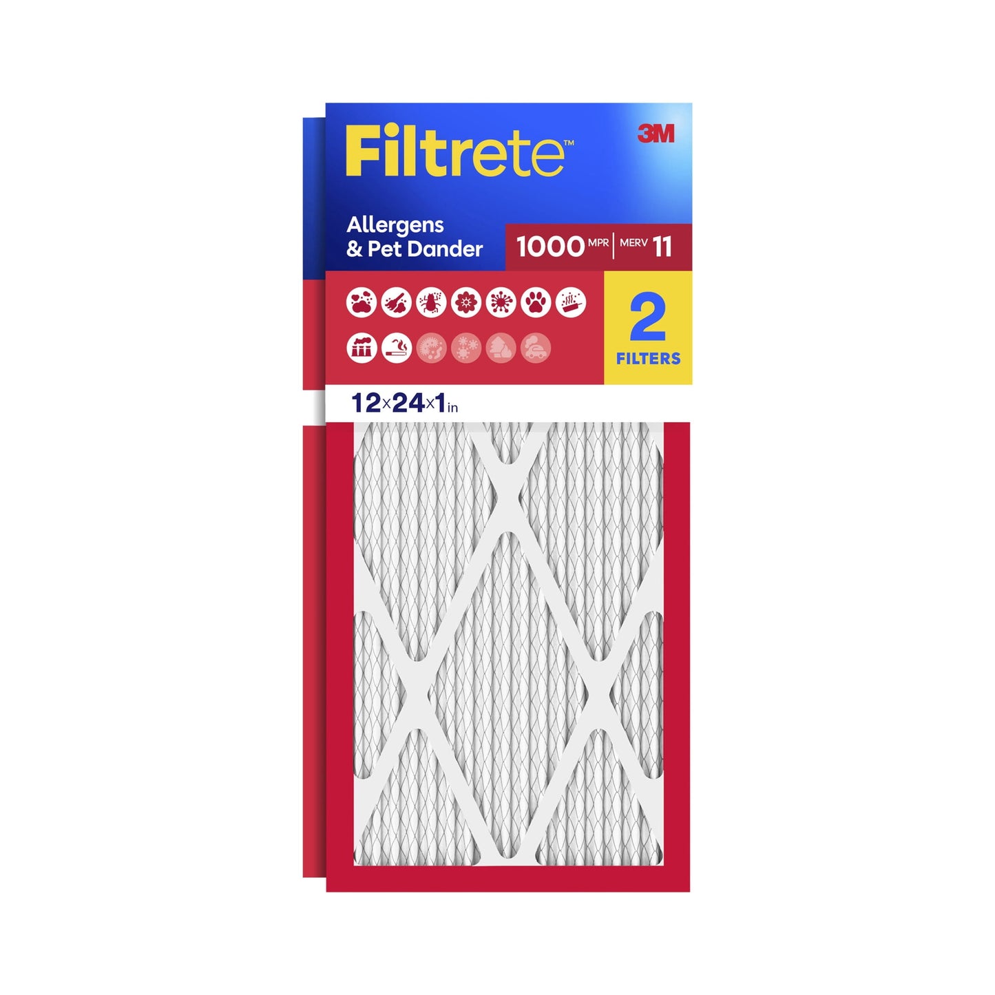 Filtrete 12x24x1 HVAC Furnace Air Filter, MPR 1000 MERV 11, Allergens & Pet Dander, 2 Pack