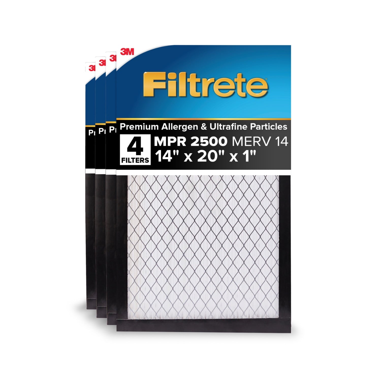 Filtrete 14x20x1 HVAC Furnace Air Filter, MPR 2500 MERV 14, Premium Allergen & Ultrafine Particles, 4 Pack