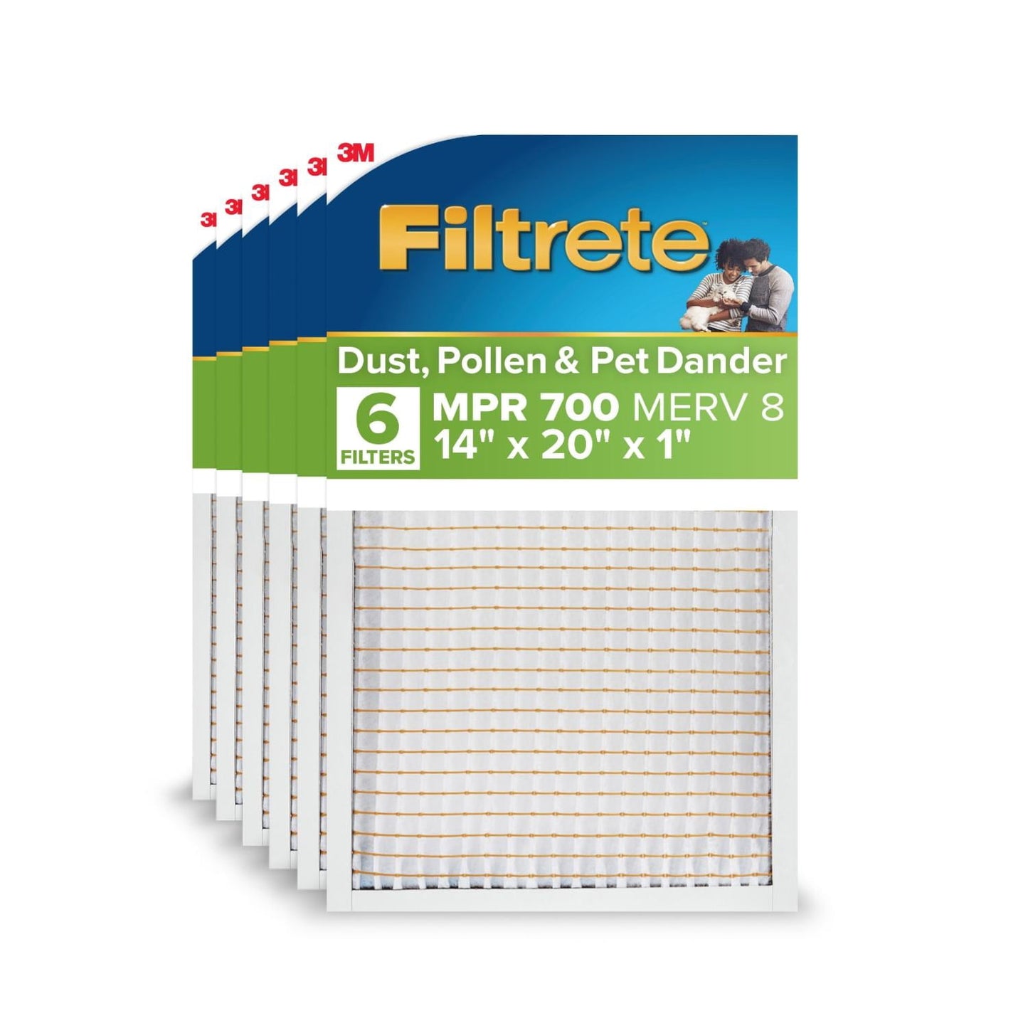 Filtrete 14x20x1 HVAC Furnace Air Filter, MPR 700 MERV 8, Dust, Pollen & Pet Dander Reduction, 6 Pack