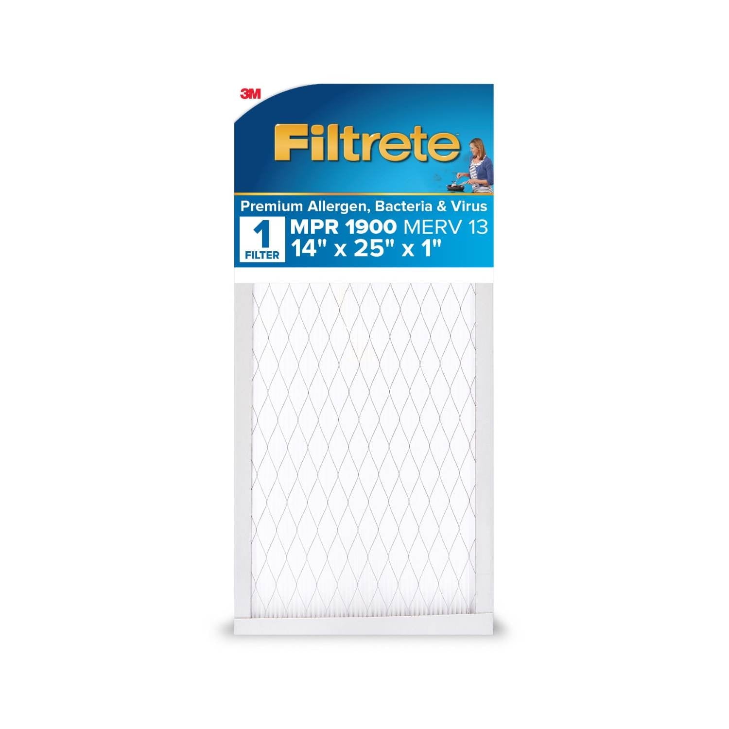 Filtrete 14x25x1 HVAC Furnace Air Filter, MPR 1900 MERV 13, Premium Allergen, Bacteria and Virus, 6 Pack