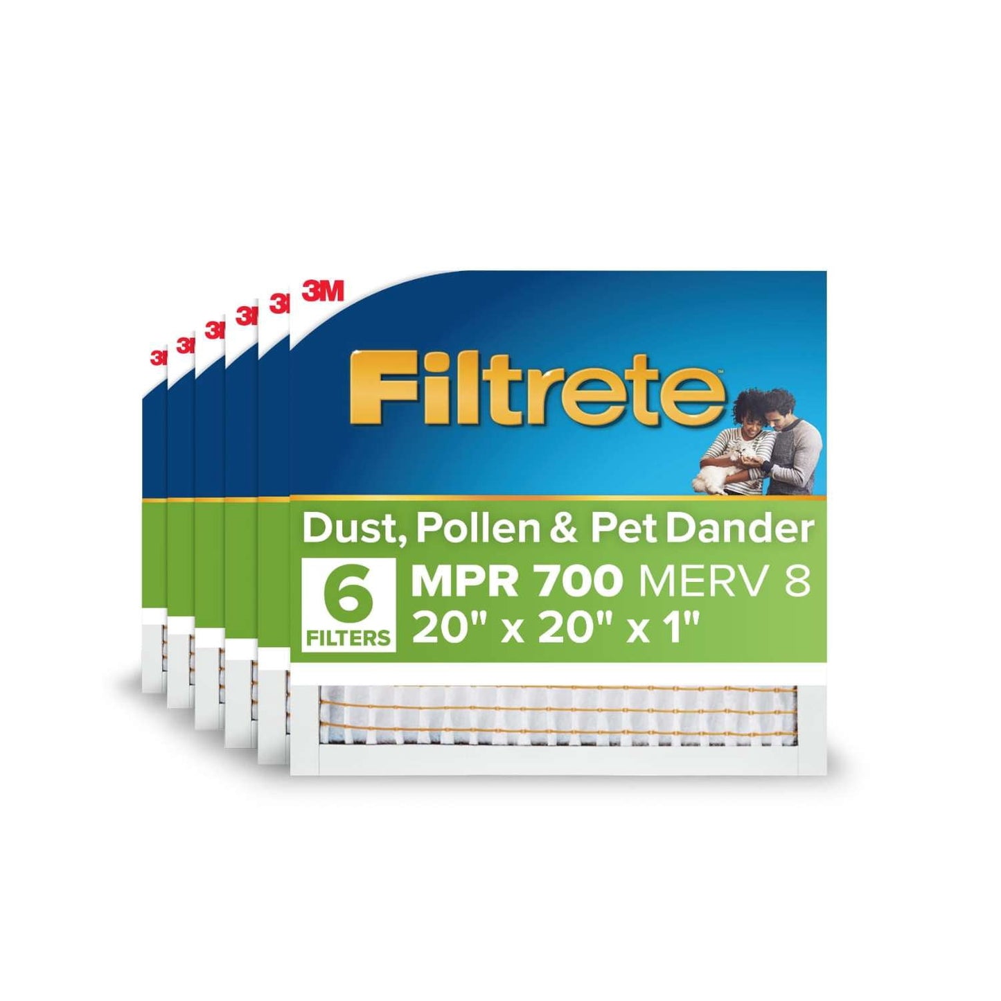 Filtrete 20x20x1 HVAC Furnace Air Filter, MPR 700 MERV 8, Dust, Pollen & Pet Dander Reduction, 6 Pack
