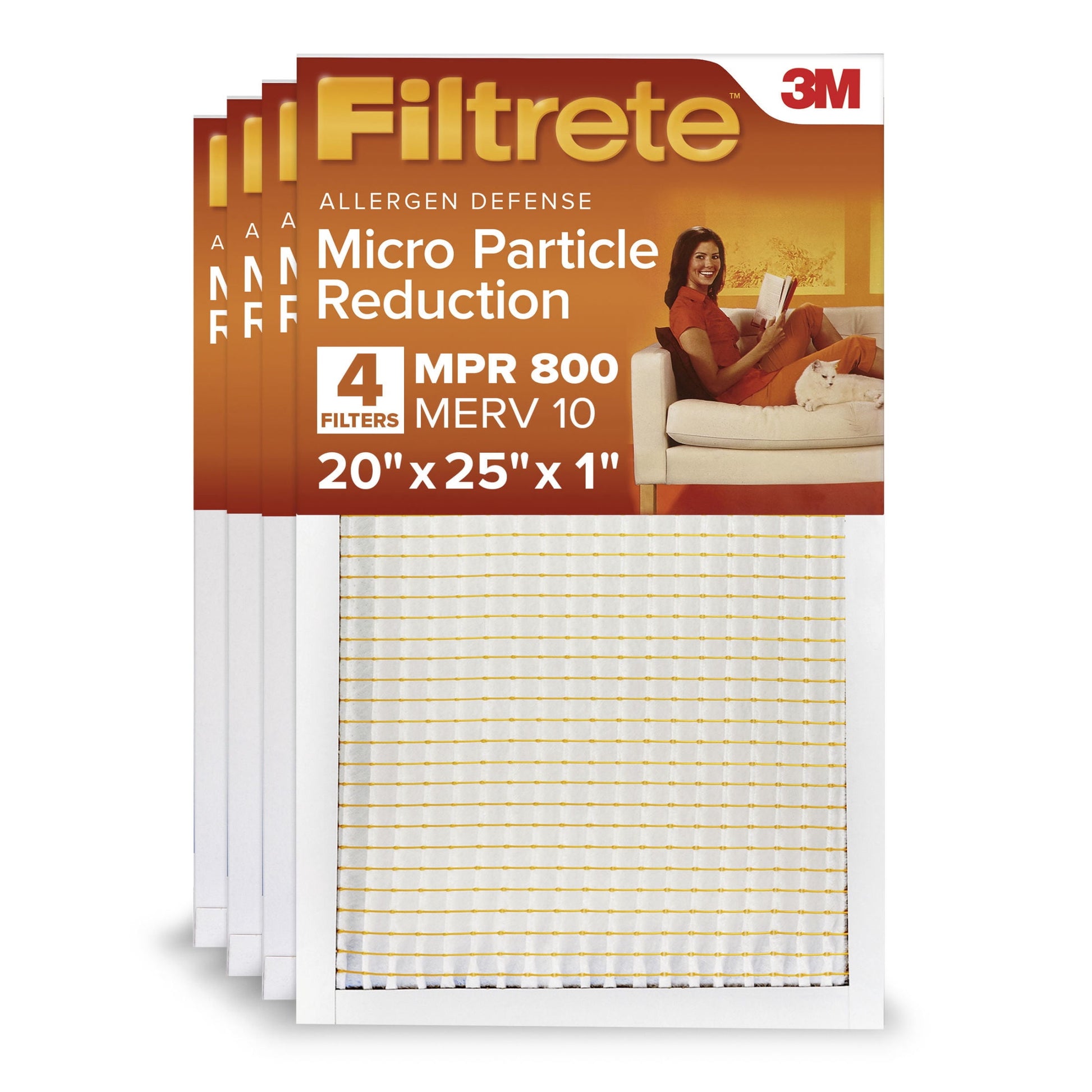 Filtrete 20x25x1 HVAC Furnace Air Filter, MPR 800 MERV 10, Micro Particle Reduction, 4 Pack