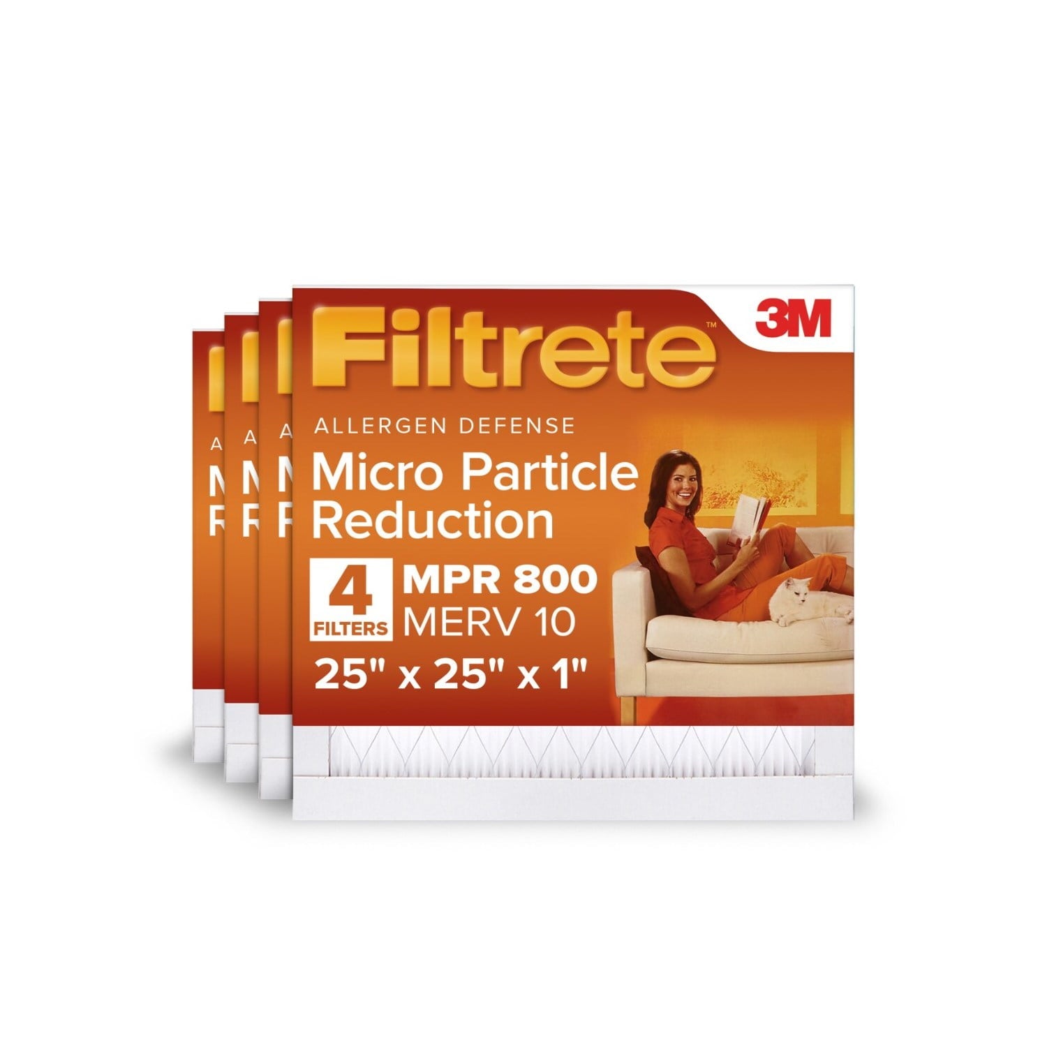 Filtrete 25x25x1 HVAC Furnace Air Filter, MPR 800 MERV 10, Micro Particle Reduction, 4 Pack