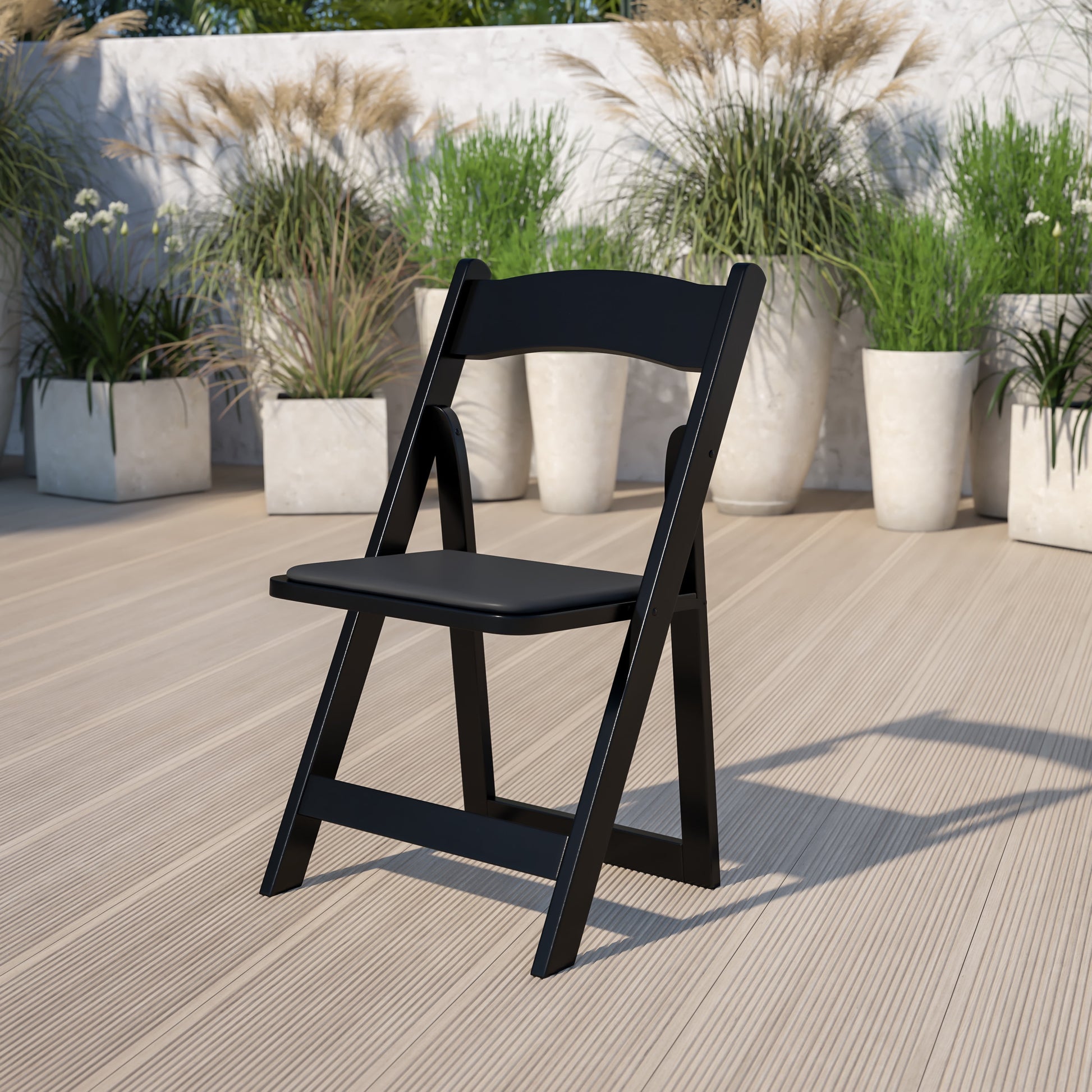 Flash Furniture HERCULES Series Silla Plegable de Madera Blanca con Asiento Acolchado de Vinilo