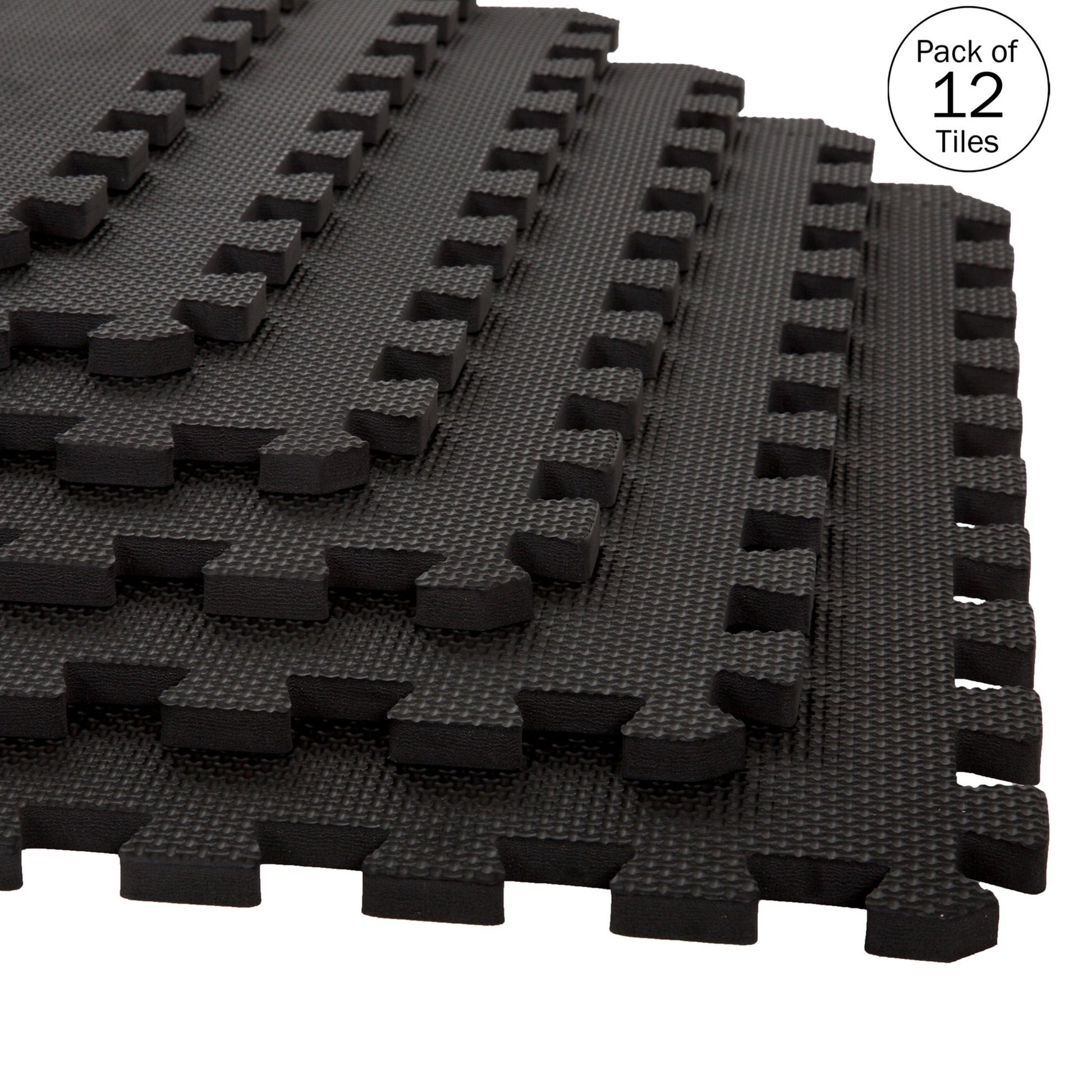 Foam Flooring Tiles â€“ 12-Pack Interlocking EVA Foam Pieces â€“ Non-Toxic Floor Padding for Playroom, Gym, or Basement by Stalwart (Black)