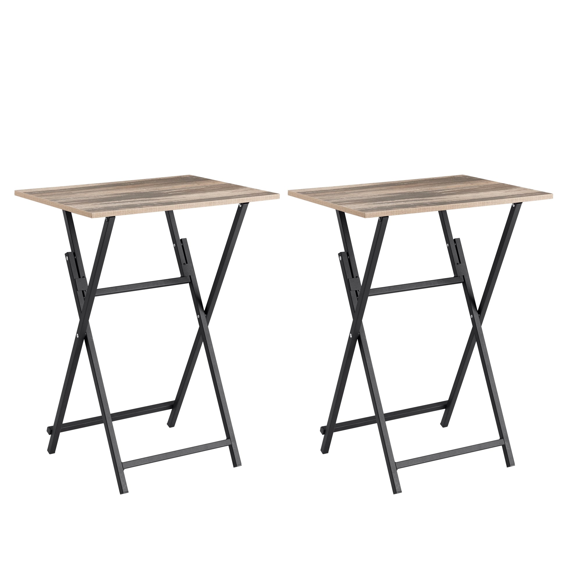 Folding TV Tray Table,Portable Sofa Side Table,Industrial Snack Table for Small Spaces,2 Pcs,Brown
