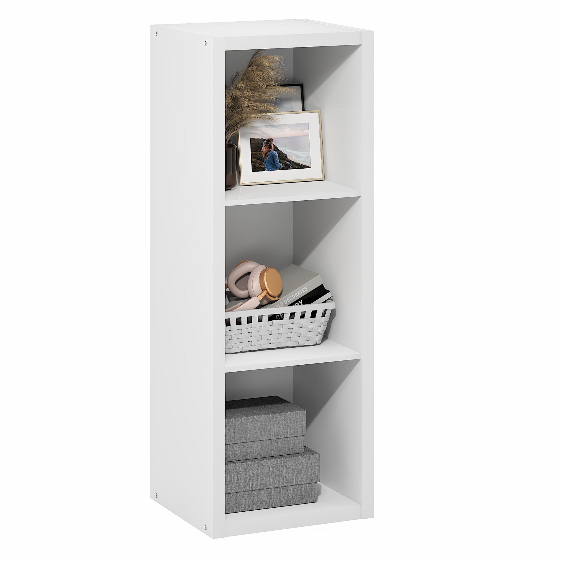 Furinno CUBICLE 3-Cube Extra Thick Frame Reversible Closed Back Bookcase. White