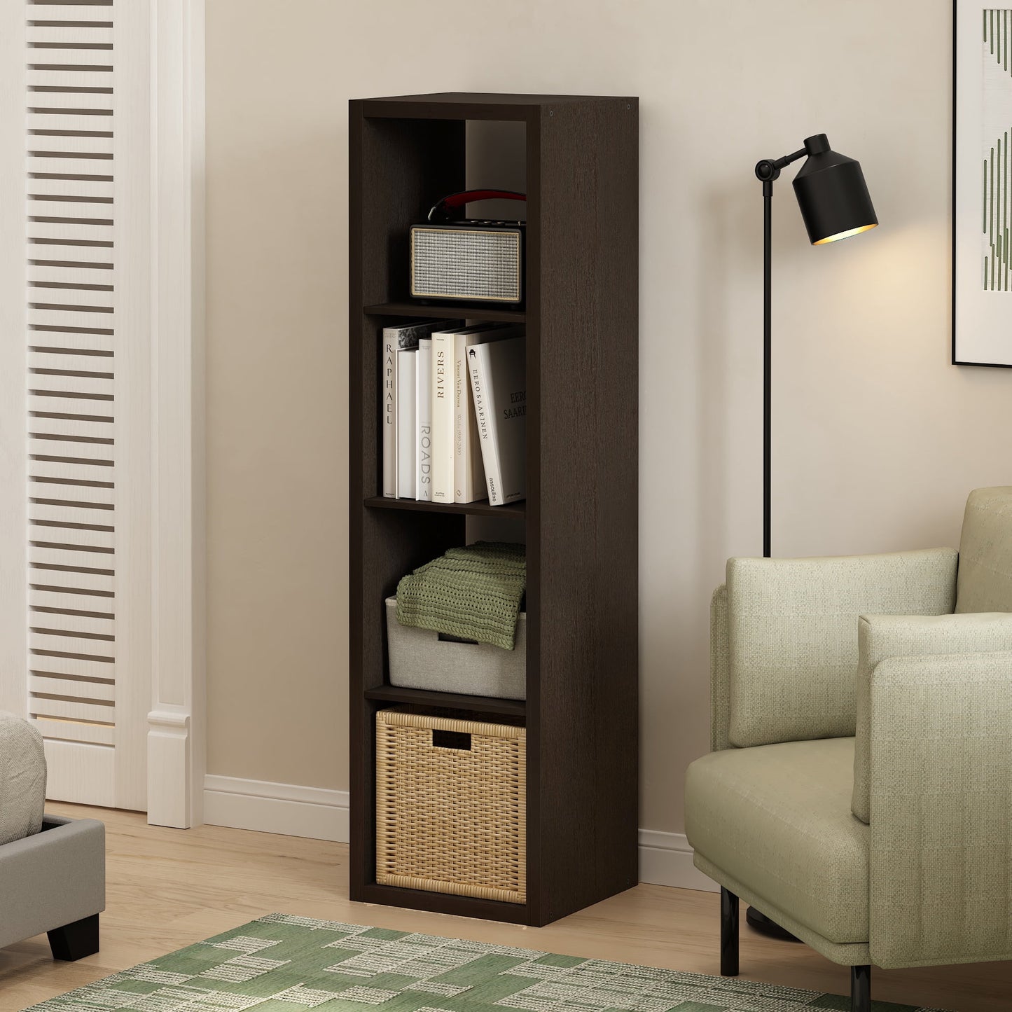 Furinno Organizador de Almacenamiento de CubÃ­culos Decorativos con Espalda Abierta en Roble Oscuro