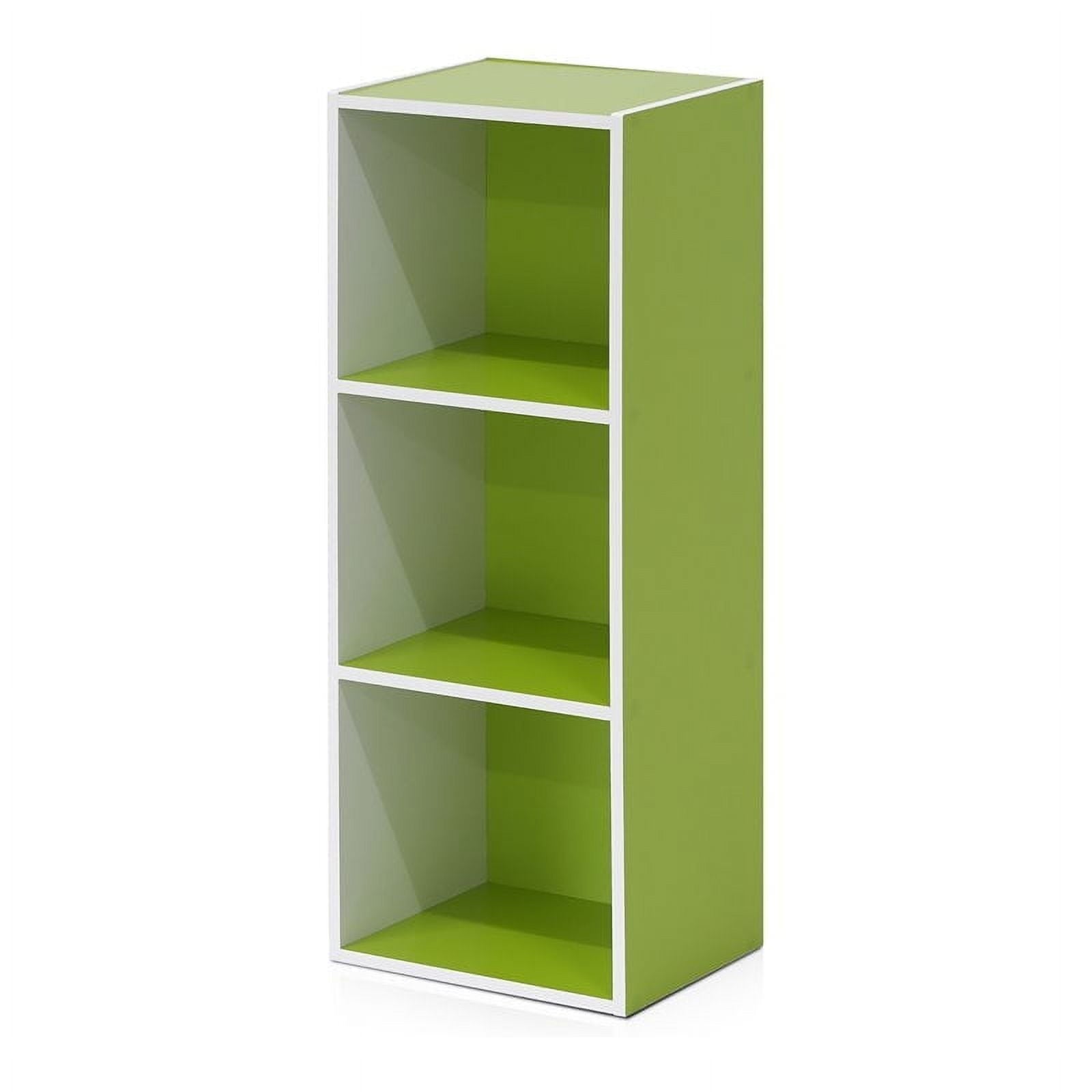 Furinno LUDER Engineered Wood 3-Tier Open Shelf Bookcase in White/Green