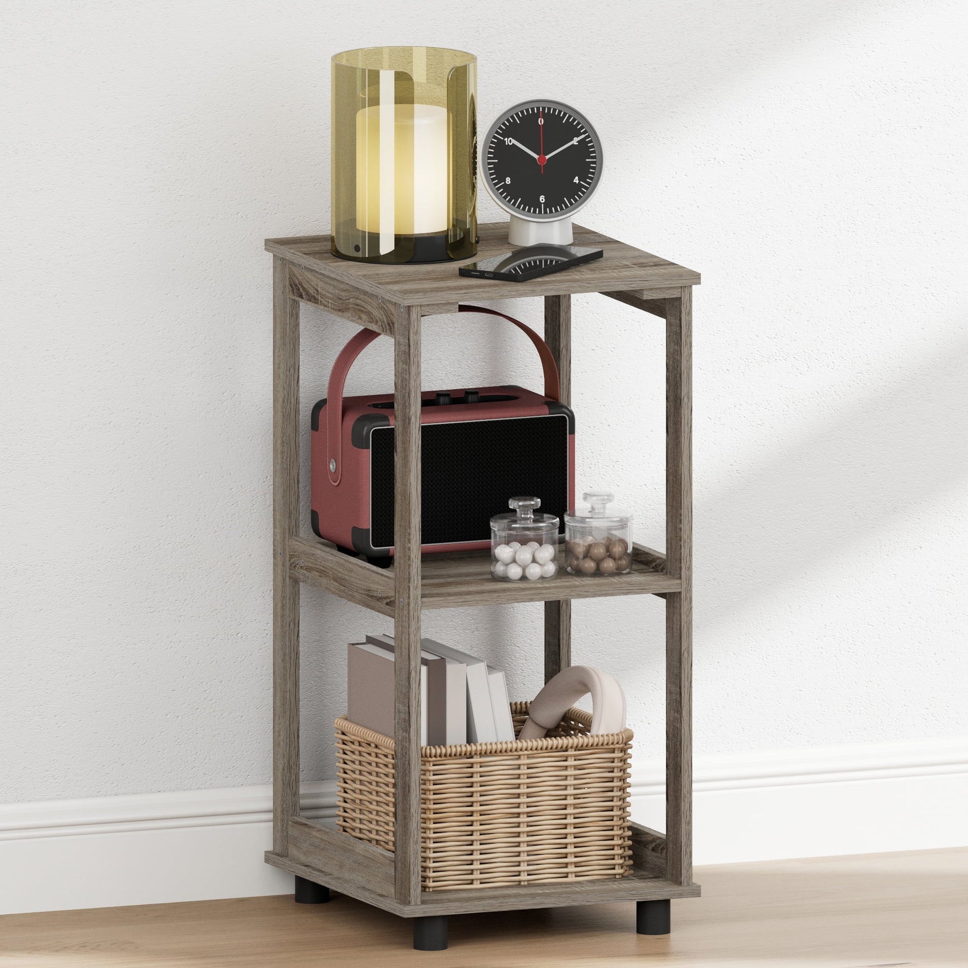 Furinno ROMAIN 2-Tier Tall Open Shelf Nightstand French Oak