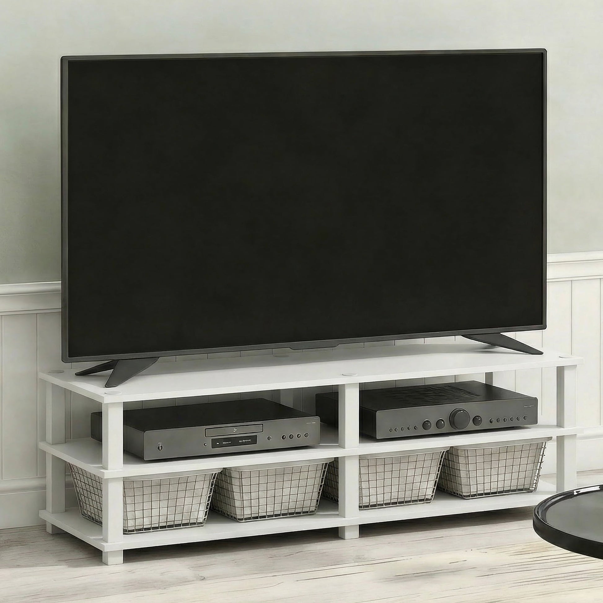 Furinno TURN-N-TUBE 3-Tier Entertainment Center for TVs up to 55" White