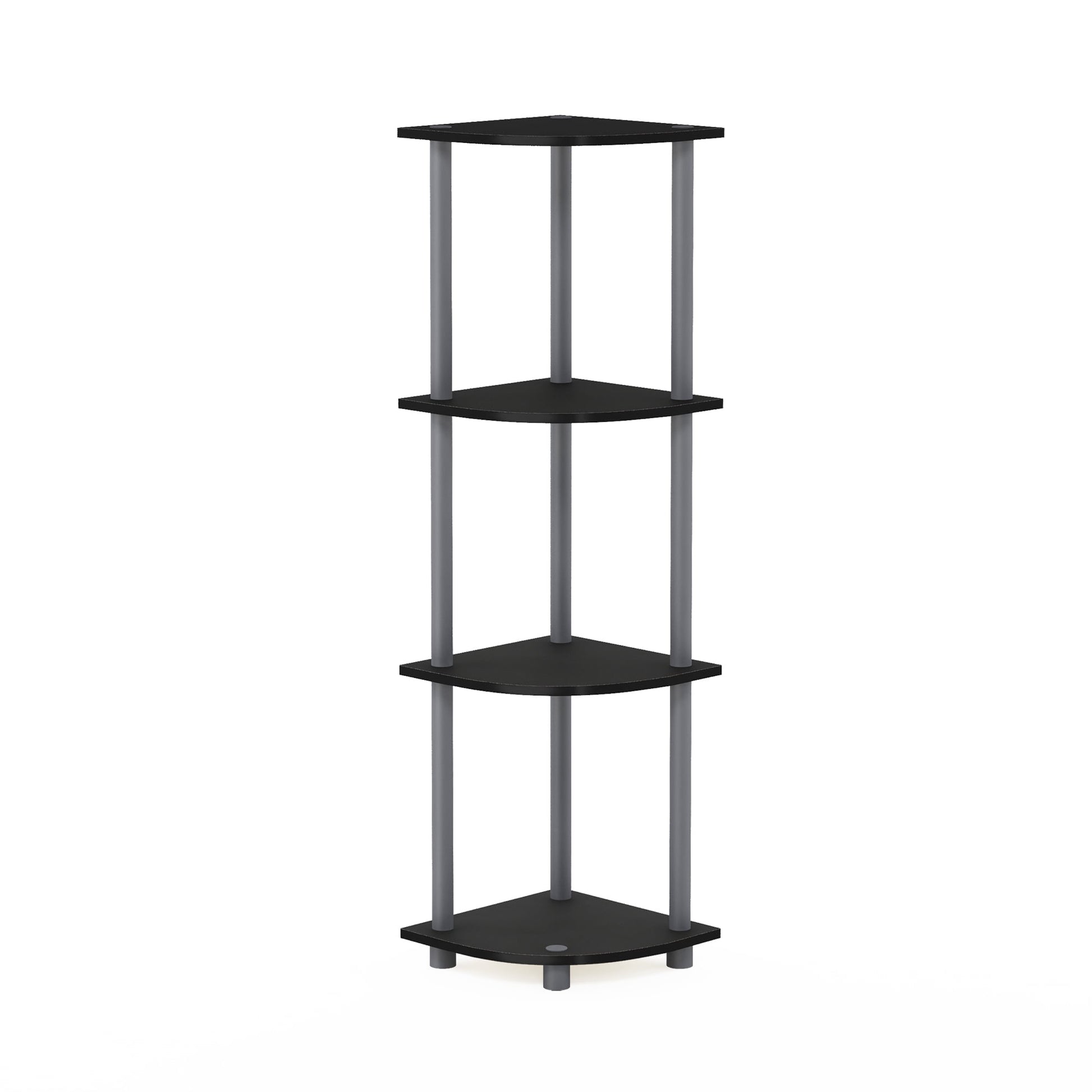 Furinno TURN-N-TUBE Corner Shelf, 4-Tier Corner Bookshelf, Display Storage Shelves with Open Shelves, for Organization and Storage, Living Room, Home Office, Garage, Black