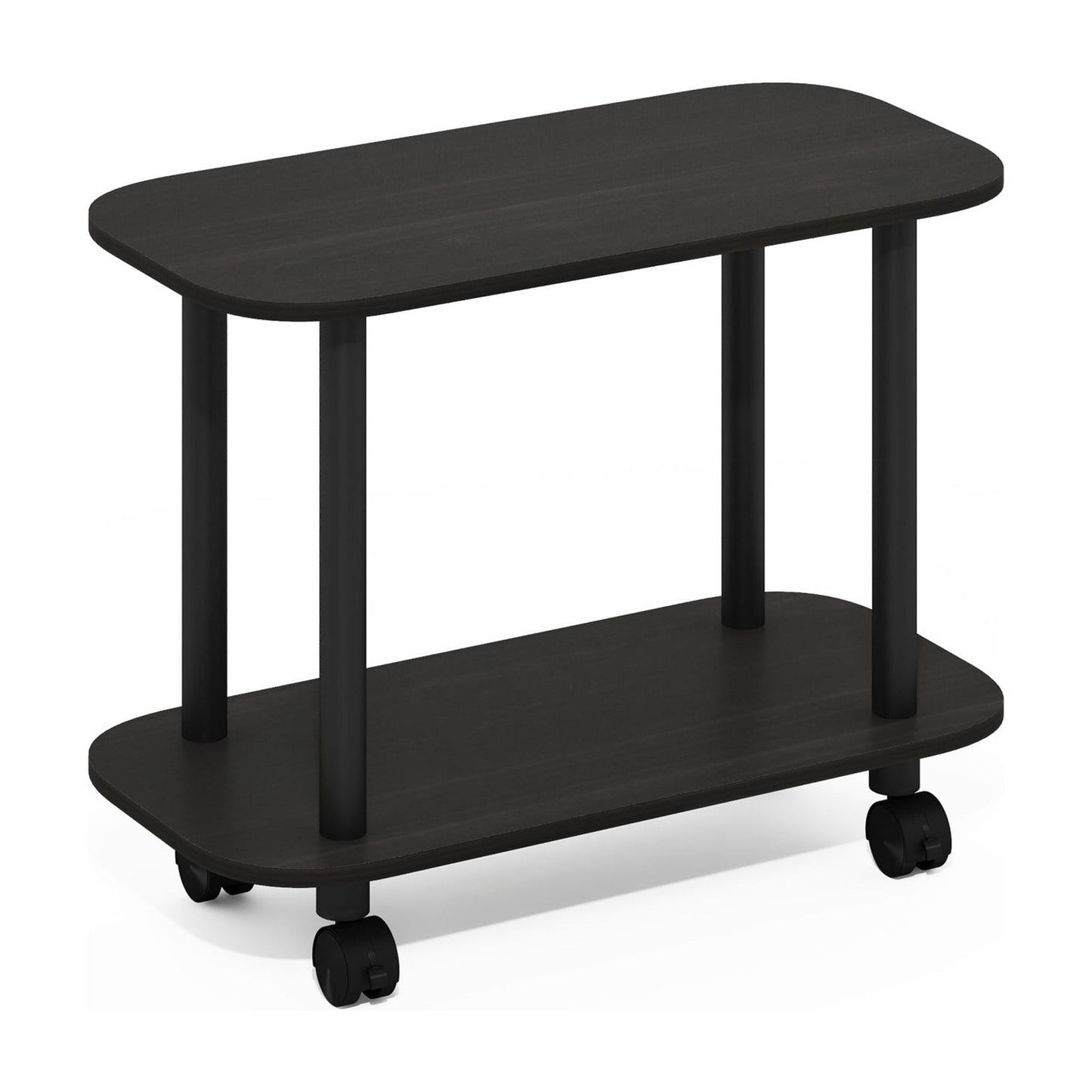 Furinno TURN-N-TUBE Side Table, 2-Tier Oval Sofa End Table with Wheels, Round Corner Night Stand, Bedside Table with Open Shelf, Toolless Assembly, for Living Room, Bedroom, Dark Espresso