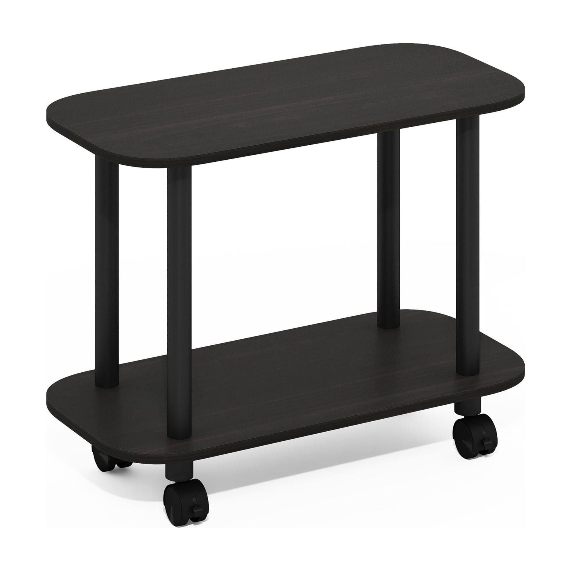 Furinno TURN-N-TUBE Side Table, 2-Tier Oval Sofa End Table with Wheels, Round Corner Night Stand, Bedside Table with Open Shelf, Toolless Assembly, for Living Room, Bedroom, Dark Espresso
