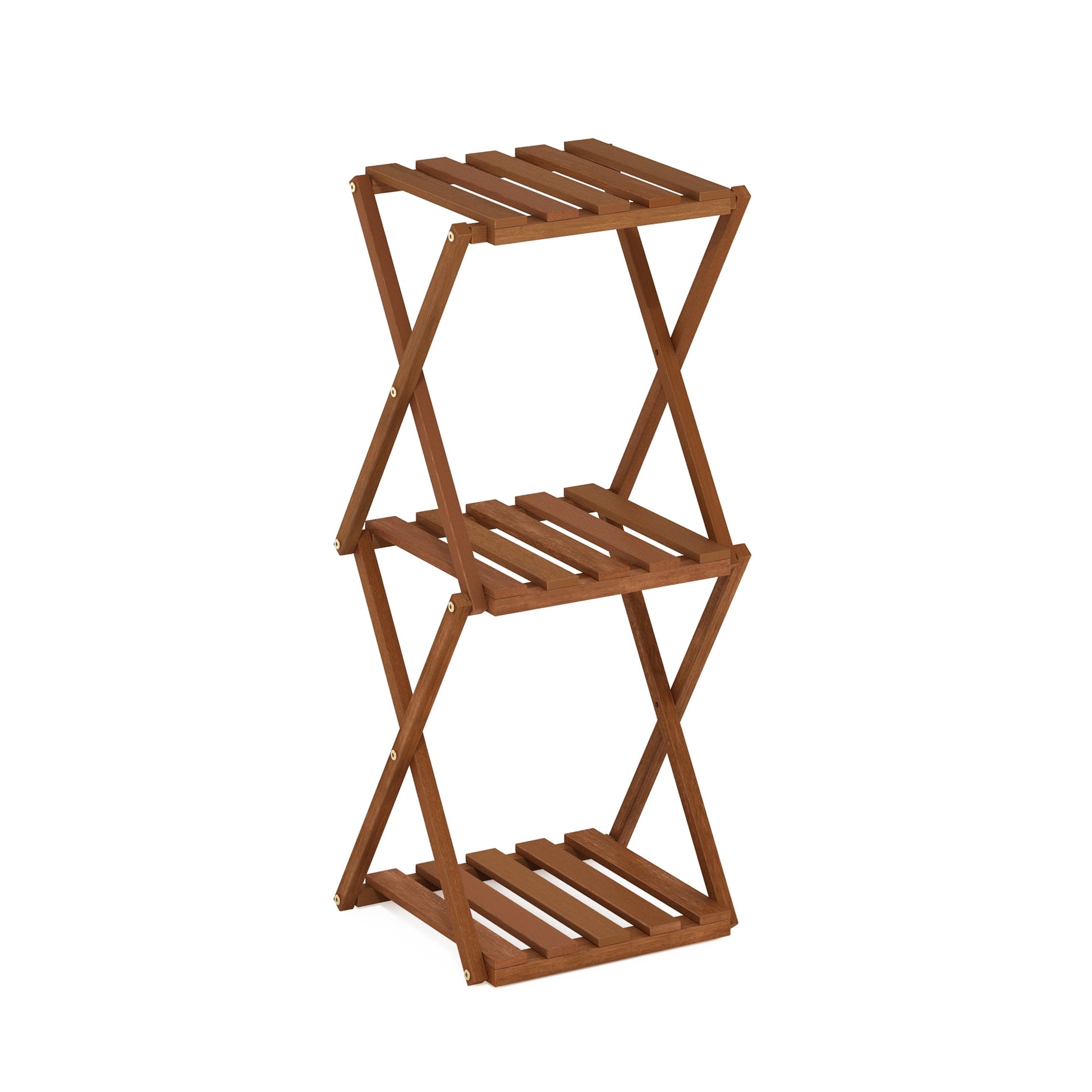 Furinno Tioman Outdoor Toolless Multipurpose Folding Display Shelf, Plant Stand, Side Table, 3-Tier, Natural