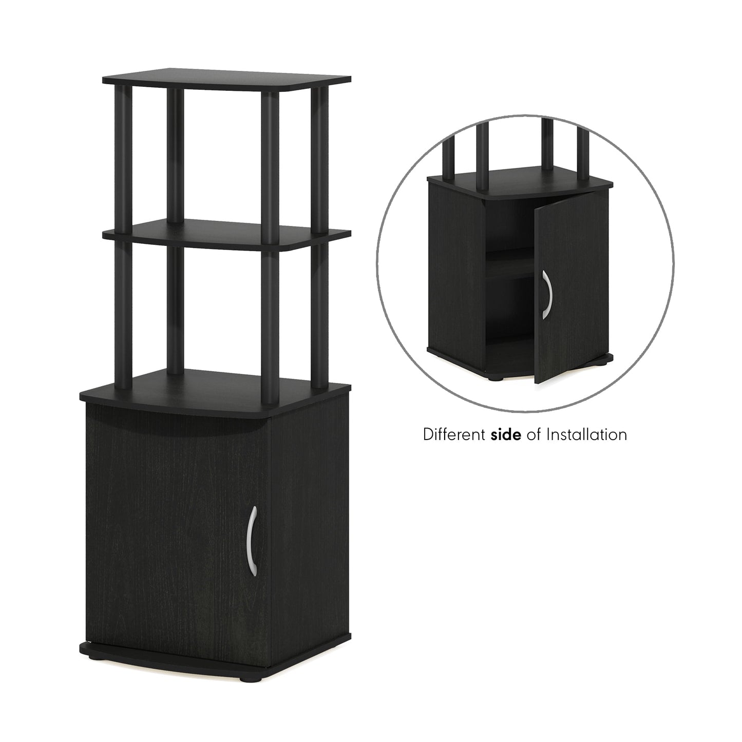 Furinno Turn-N-Tube 2-Tier Tall TV Entertainment Side Table Display Rack with Storage Cabinet, Blackwood/Black