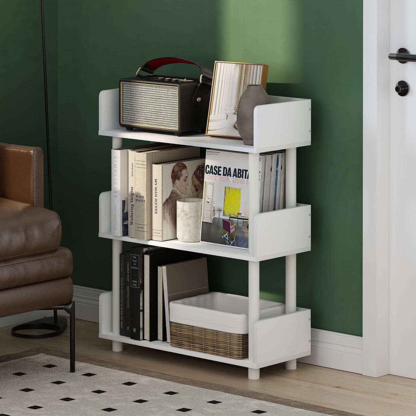 Furinno TURN-N-TUBE 3-Tier Freestanding Multipurposes Display Rack White/White