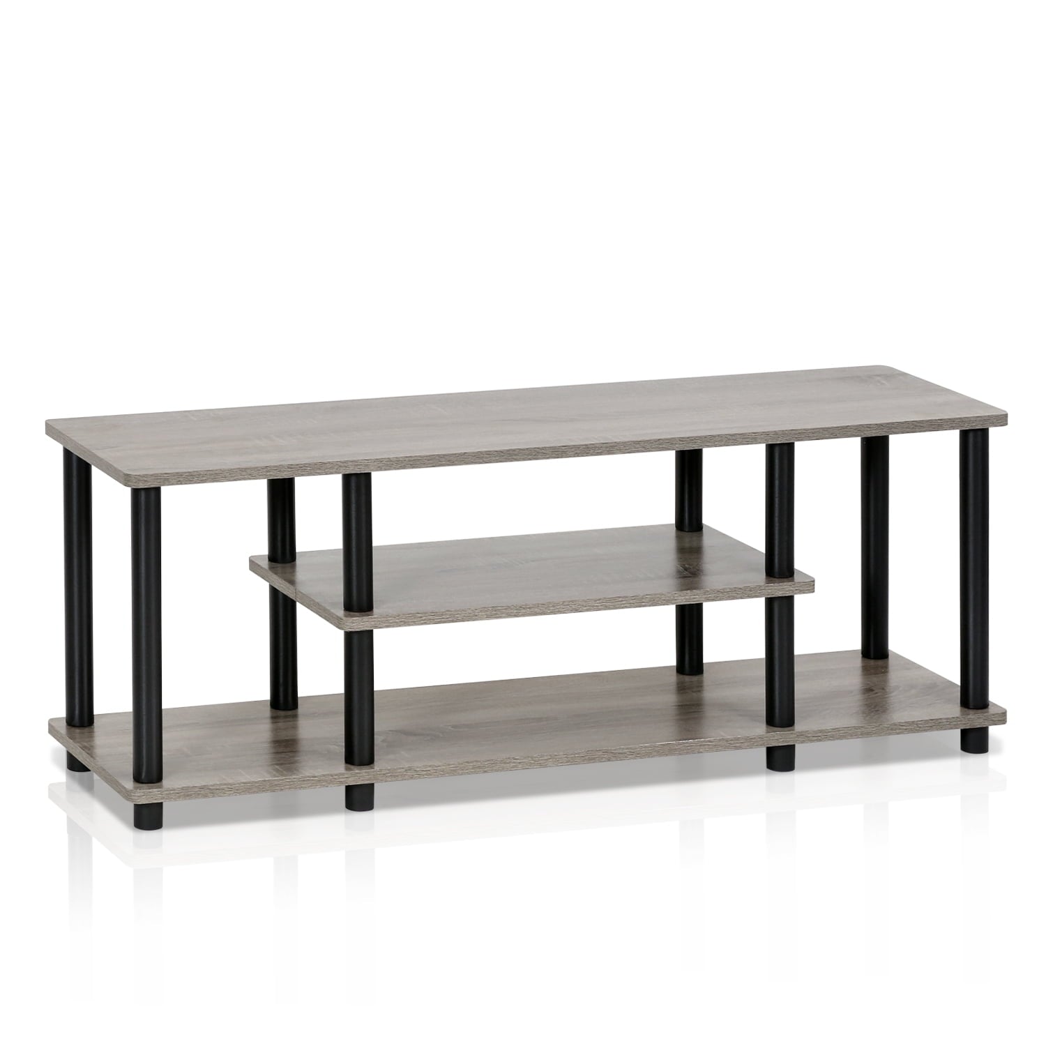 Furinno Turn-N-Tube No Tool 3-Tier Entertainment TV Stands, Gray/Black