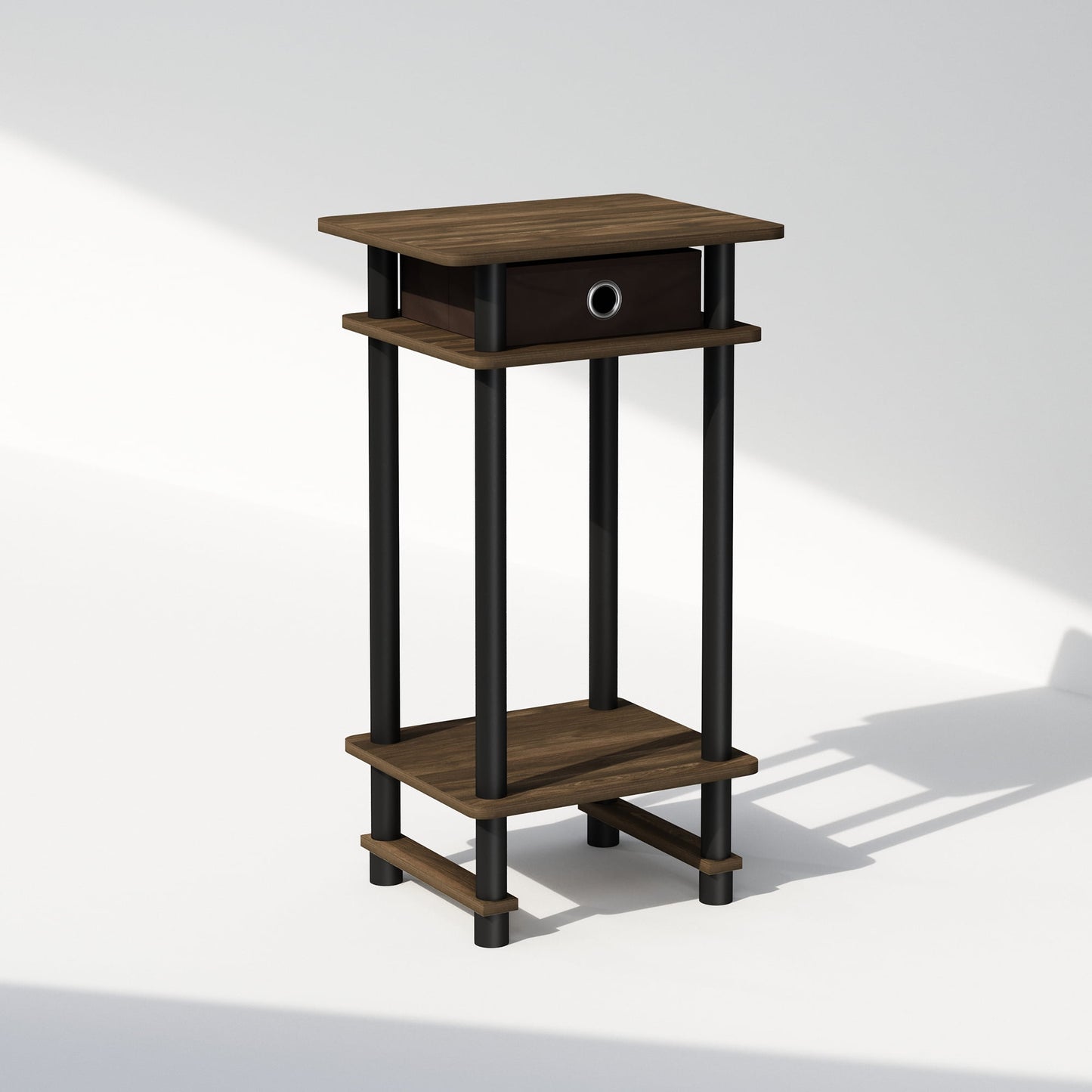 Furinno Turn-N-Tube Tall Nightstand with Bin, Columbia Walnut/Black/Dark Brown