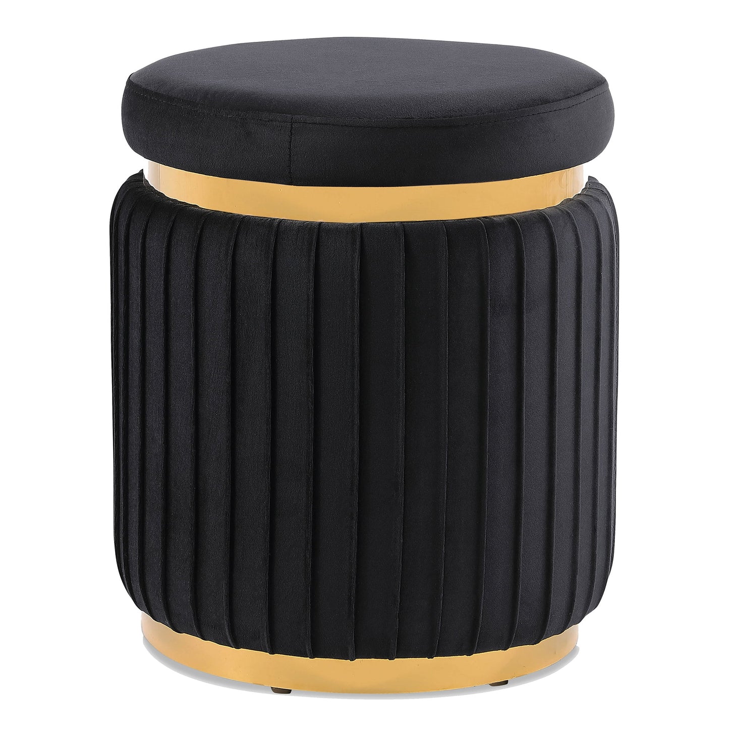 Furniture of America Rigi Modern 15" Upholstered Round Stool, Black and Gold