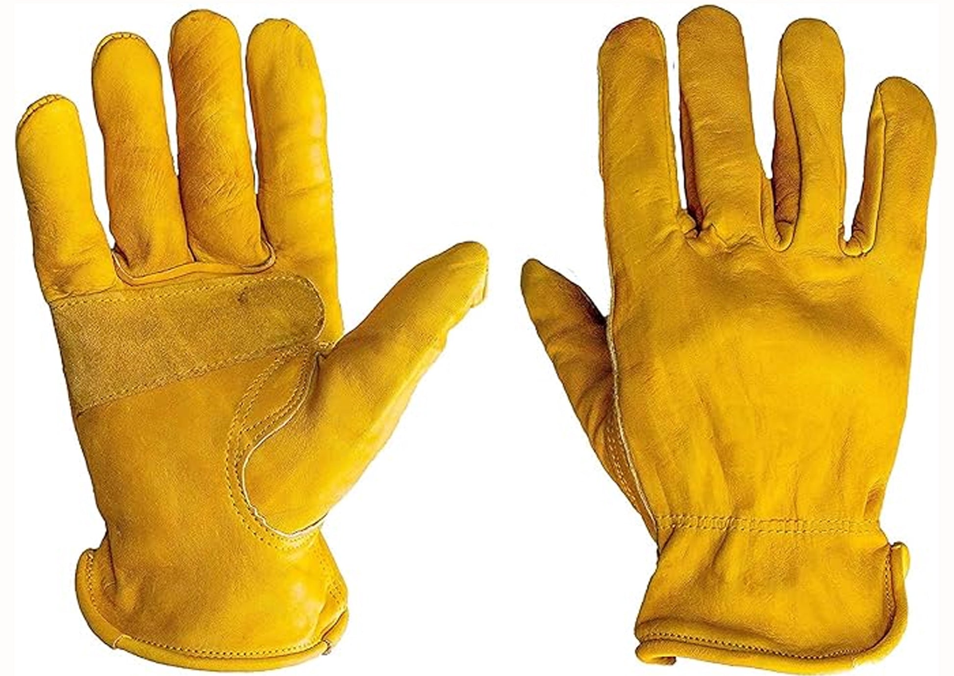 G & F Products Cowhide Leather Gloves 6203 Reinforced Patch Palm Unisex Yellow 3 Pairs M