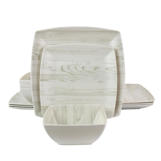 GBS Woodgrain 12 Piece Melamine Dinnerware Set