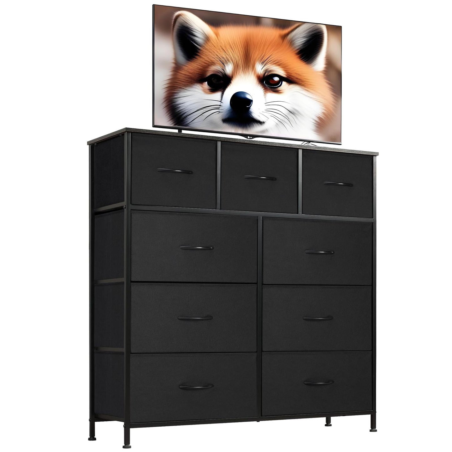 Gianna 9 Drawers Dresser, Fabric Drawer Cabinet for Home Office, Black