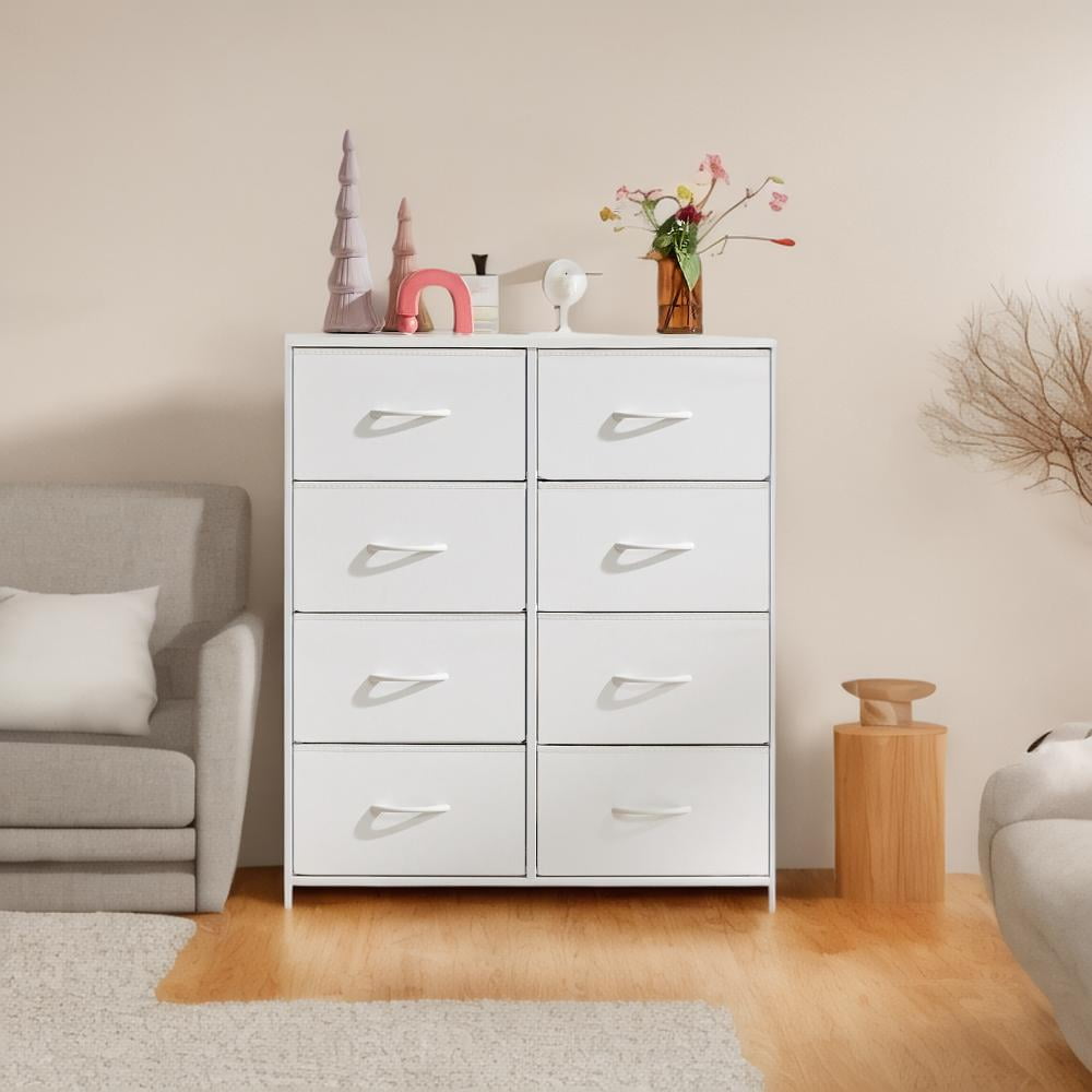 Gianna Chest of Dressers with 8 Fabric Drawers, Drawer Cabinet, Organization Furniture for Kitchen, Office, Hallway, White