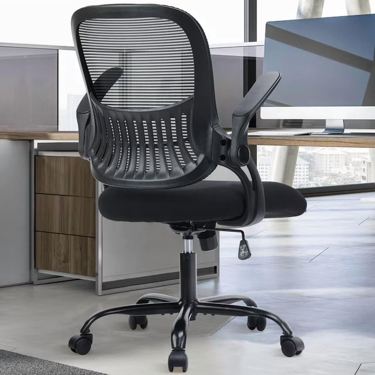 EDX Office Chair, Ergonomic Home Mesh Office Desk Chairs, with Adjustable Armrests, Wheels and Mid-Back Task Chair with Lumbar Supportï¼ŒBlack