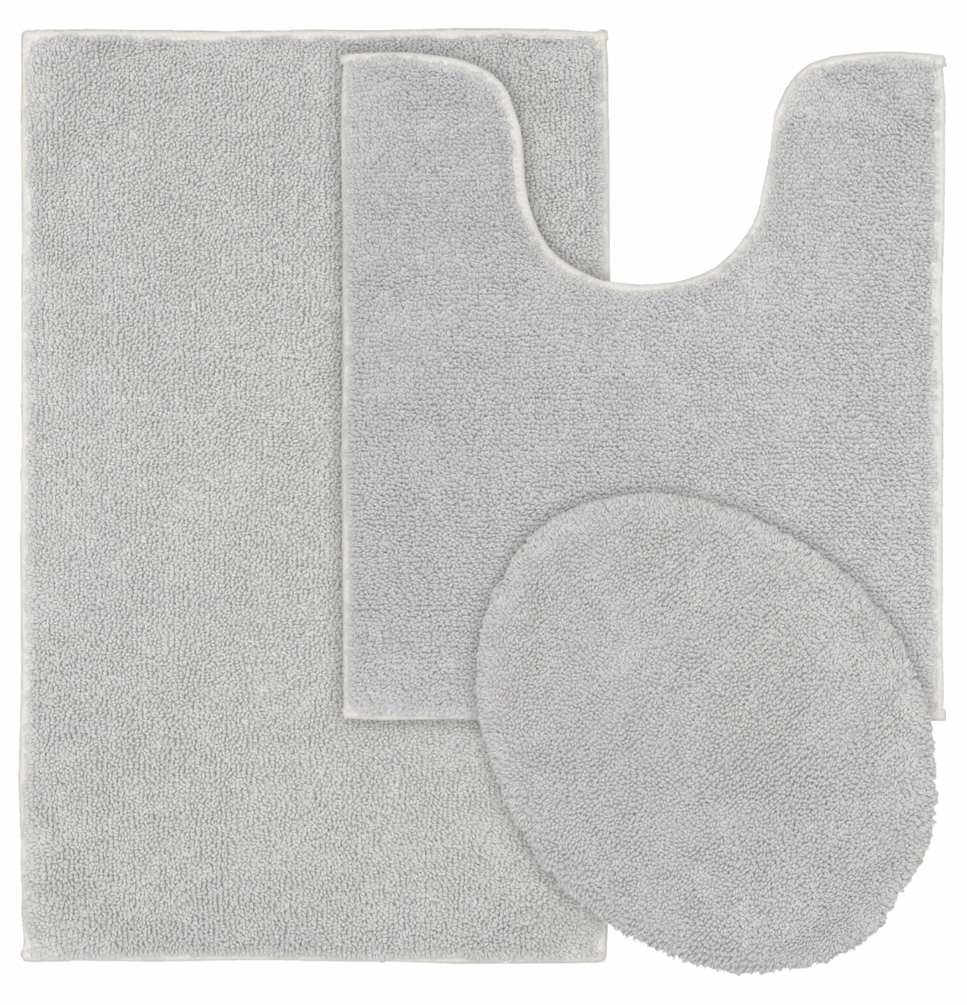 Garland Rug Queen Cotton Washable Bath Rug Set, 3 Piece Set (21"x34" Bath Rug, Contour Rug, & Toilet Lid) Platinum Gray