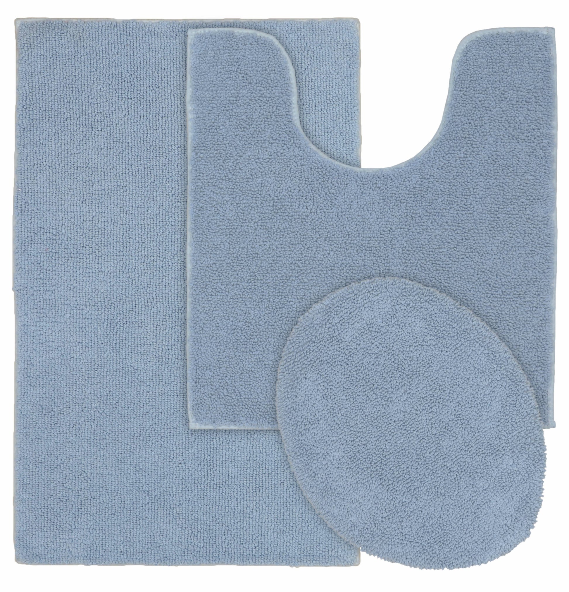 Garland Rug Queen Cotton Washable Bath Rug Set, 3 Piece Set (21"x34" Bath Rug, Contour Rug, & Toilet Lid) Sky Blue