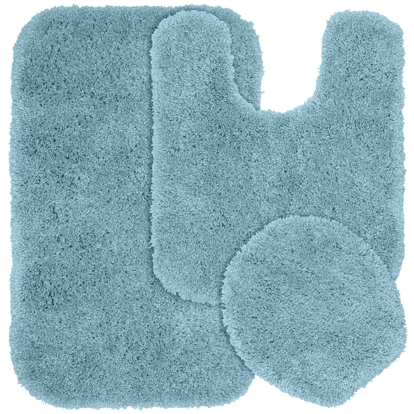 Garland Rug Serendipity Washable Nylon Bath Rug Set, 3 Piece Set (21"x34" Bath Rug, Contour Rug, & Toilet Lid) Basin Blue