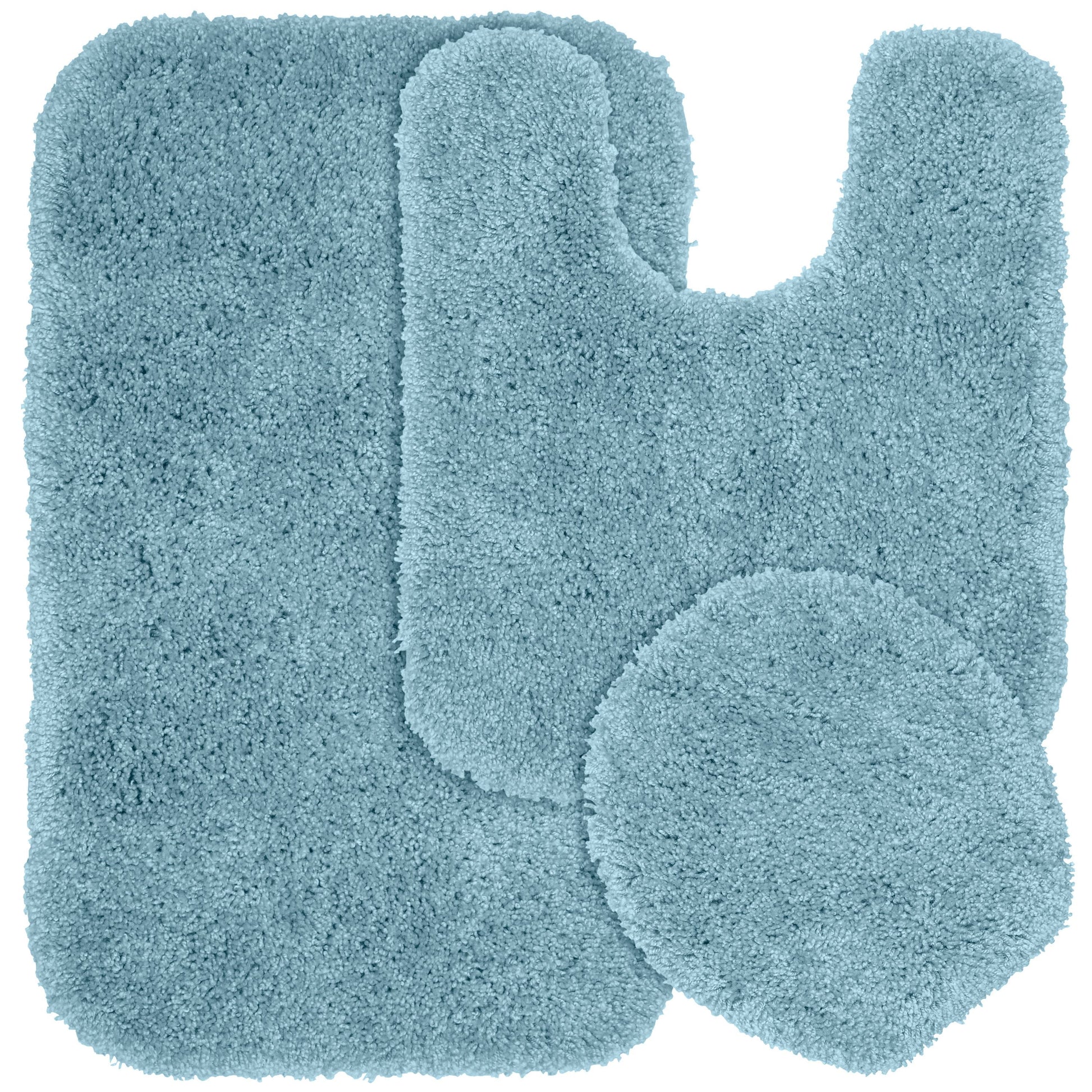 Garland Rug Serendipity Washable Nylon Bath Rug Set, 3 Piece Set (21"x34" Bath Rug, Contour Rug, & Toilet Lid) Basin Blue