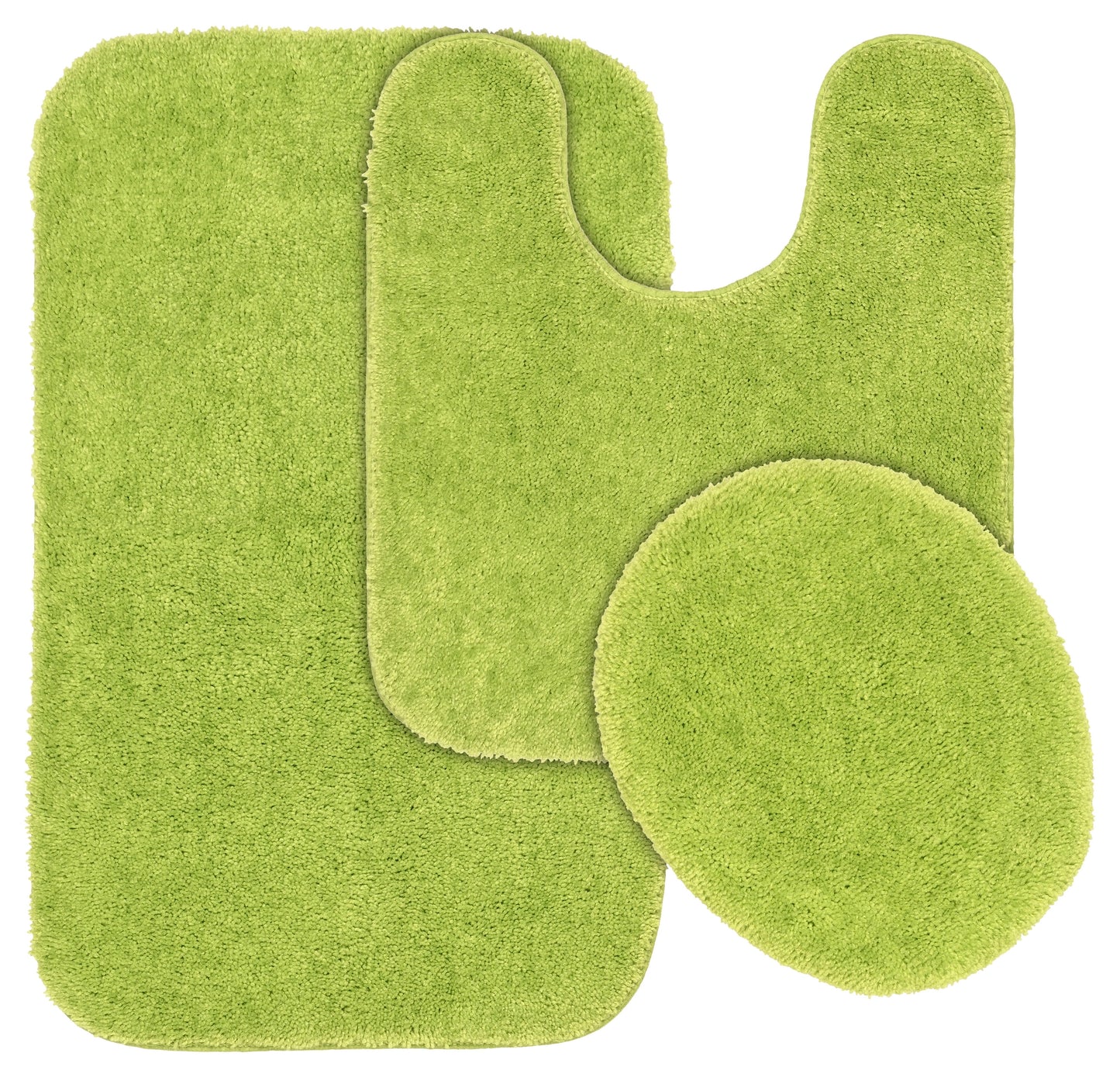 Garland Rug Traditional Washable Bath Rug Set, 3 Piece Set (21"x34" Bath Rug, Contour Rug, & Toilet Lid) Lime-Aid