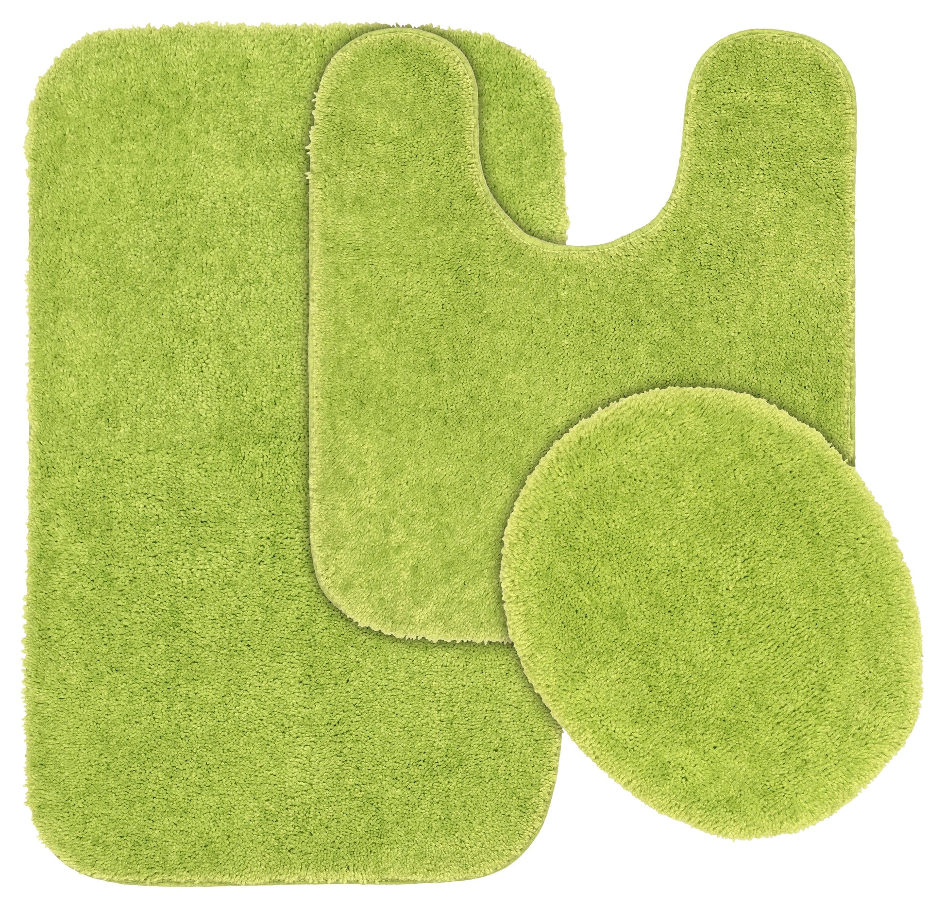 Garland Rug Traditional Washable Bath Rug Set, 3 Piece Set (21"x34" Bath Rug, Contour Rug, & Toilet Lid) Lime-Aid