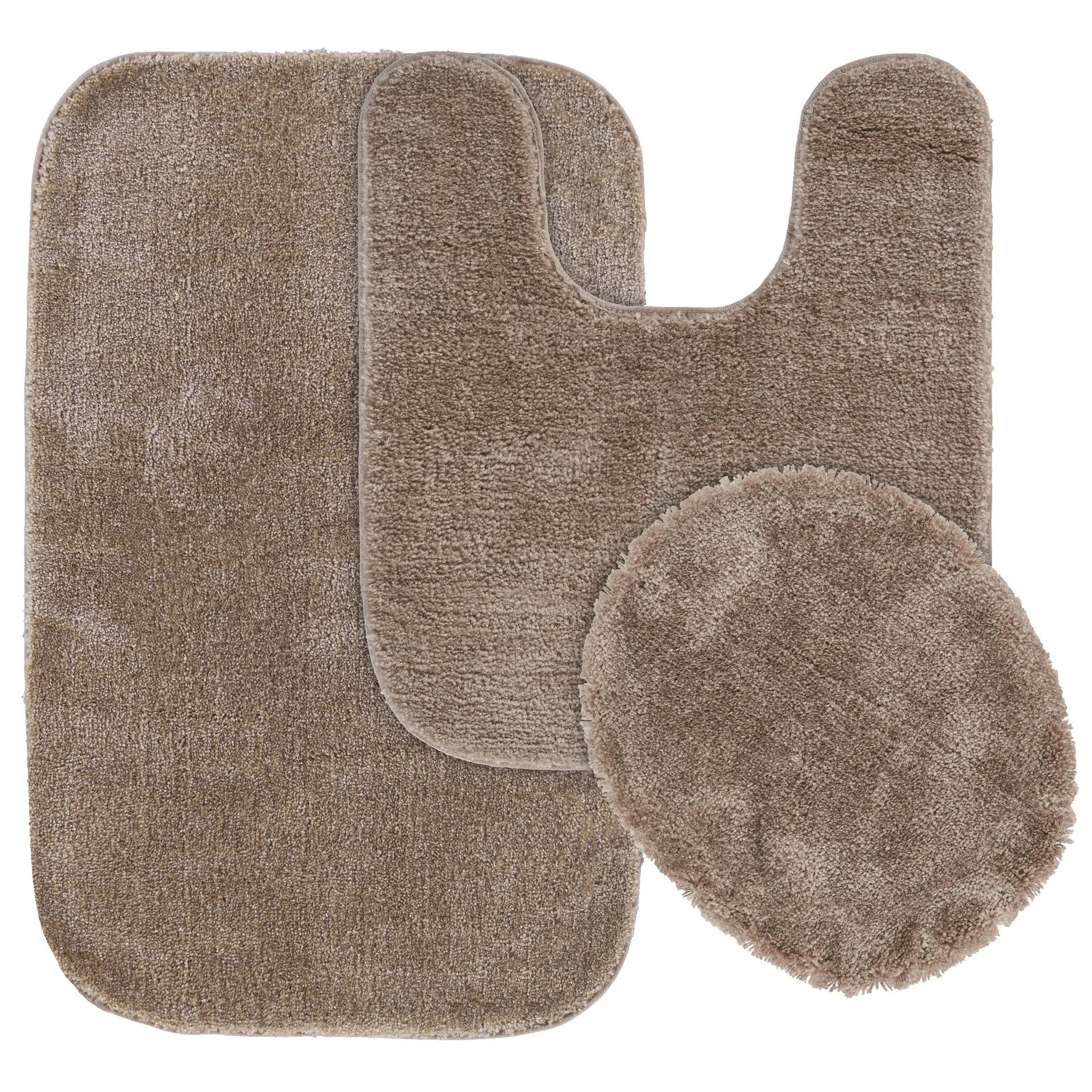Garland Rug Traditional Washable Bath Rug Set, 3 Piece Set (21"x34" Bath Rug, Contour Rug, & Toilet Lid) Taupe